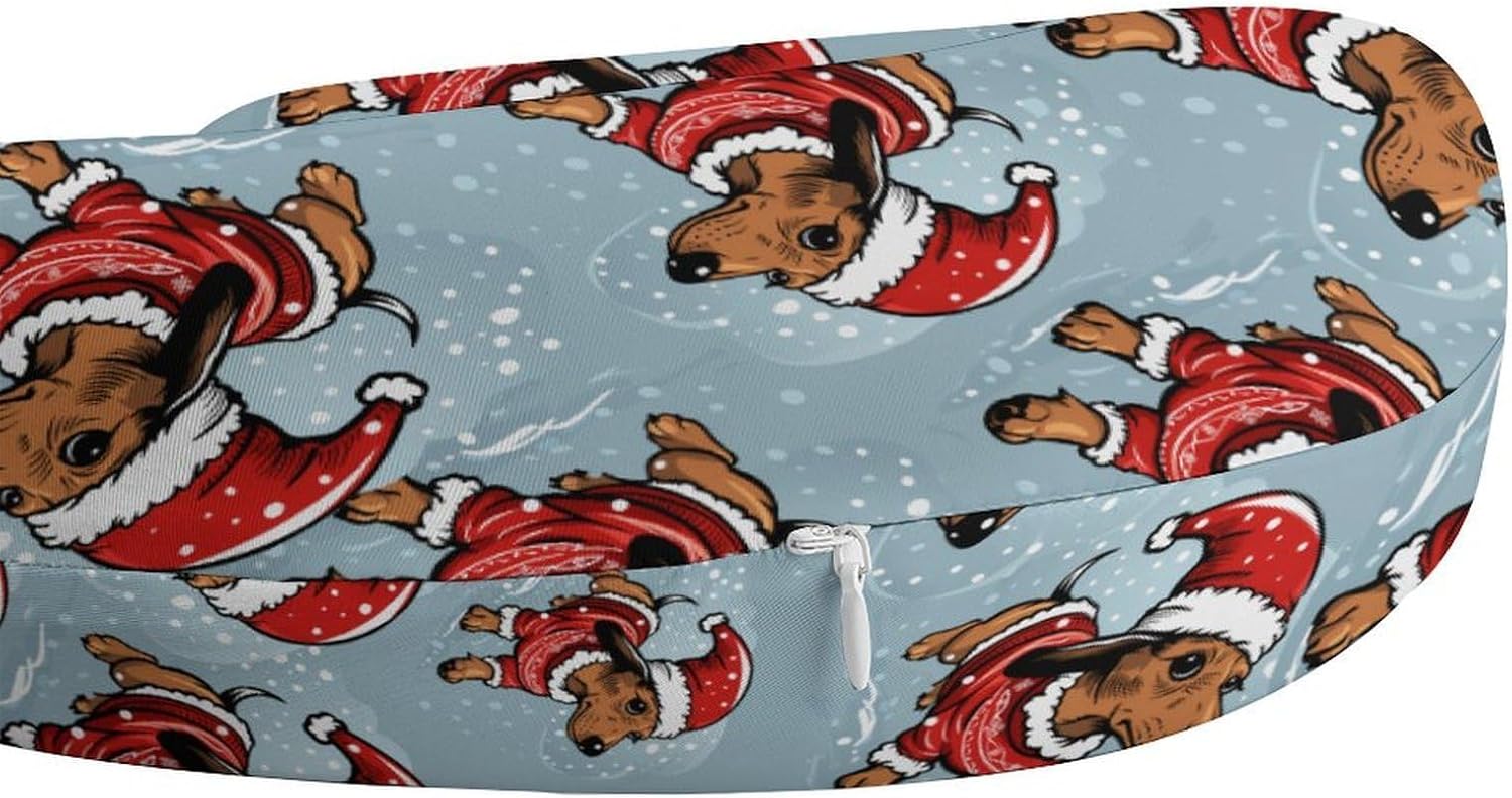 Dachshund Christmas Santa Hat Travel Pillow U Shape Neck Pillow Washable Pillowcase for Sleeping Chair