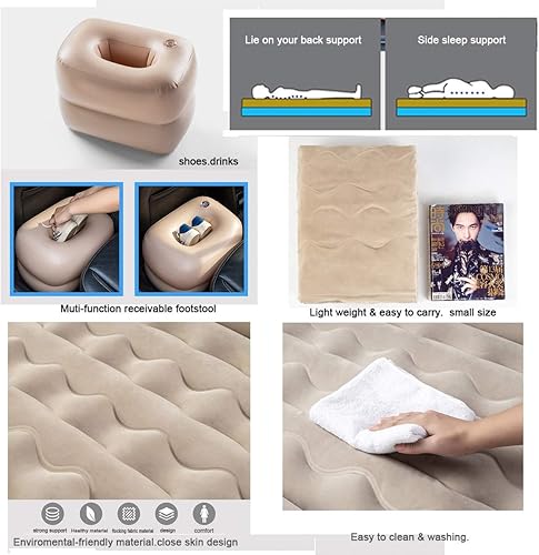 Miniatura 4 de Colchón inflable portátil de aire para automóvil, asiento trasero con bomba con 3 boquillas y almohadas para viajes autónomos al aire libre,