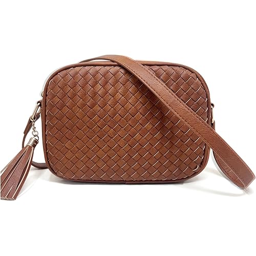 AFKOMST Woven Crossbody Bags for Women Small Summer Purse and Boho Handbags with Tassels,Vegen Leather