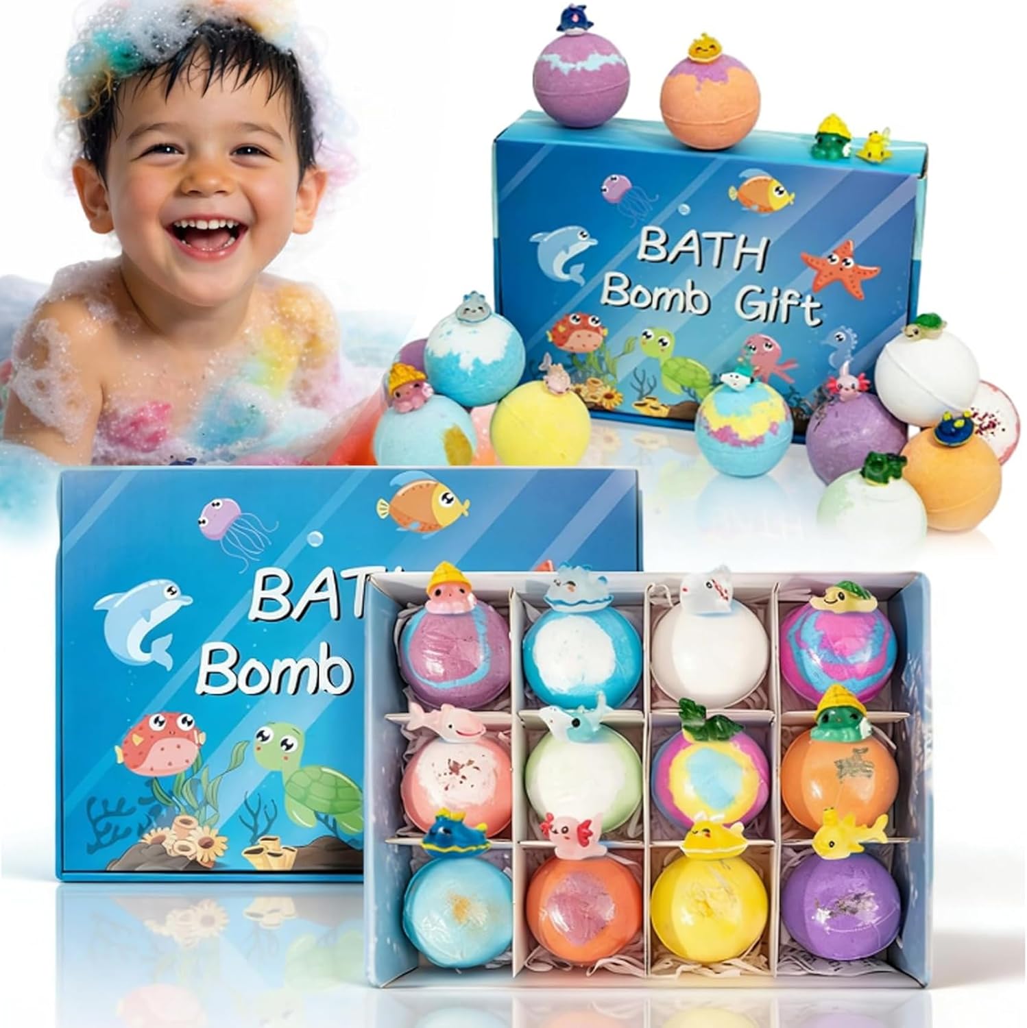 Easter Bath Bombs with Toys Inside, 12-Pack Kids Bath Bombs with Surprise Inside, Splashy Surprises Bath Bomb - Fizzy Bubble Bath Gift Set for Boys & Girls, Gentle on Sensitive Skin (1, Set)
