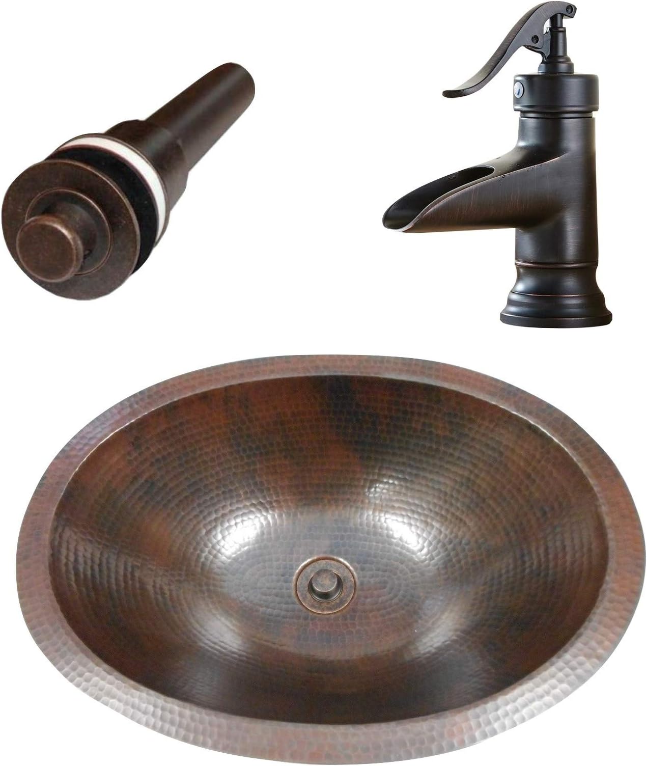 SimplyCopper 19" Oval Aged Copper Bathroom Sink Under Mount or Drop In