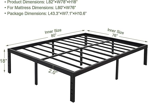 Miniatura 8 de 45MinST Marco de cama de plataforma de 18 pulgadas, base de colchón de fácil montaje, listones de acero resistente de 3000 libras, sin ruido, no