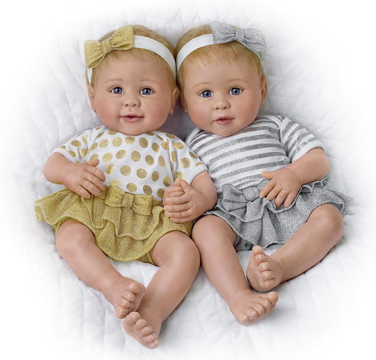 The Ashton-Drake Galleries Linda Murray Silver and Gold Twins Baby Doll Set