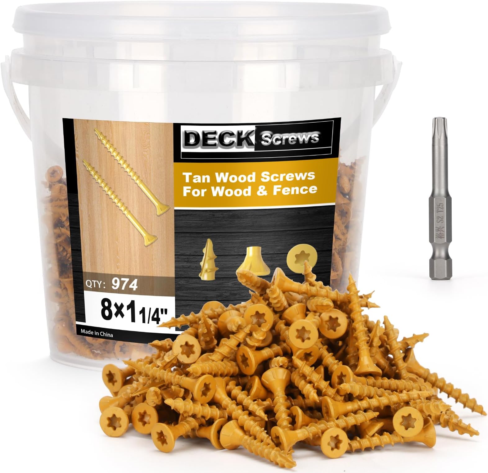 Deck Screws #8 x 1-1/4’’, T25 Star Torx Drive Flat Head Wood Screws, Tan, 5lb