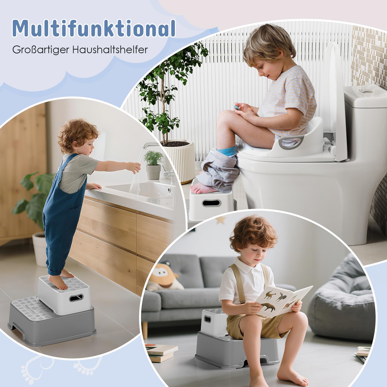 MAMIZO Réducteur Toilette Enfant avec 2 Marches Pied Enfant Transportable, Rehausseur WC Enfant pour Bébé de 1 à 8 ans, Adaptateur Toilette Enfant avec Marche Pied Bébé, Anti-éclaboussure