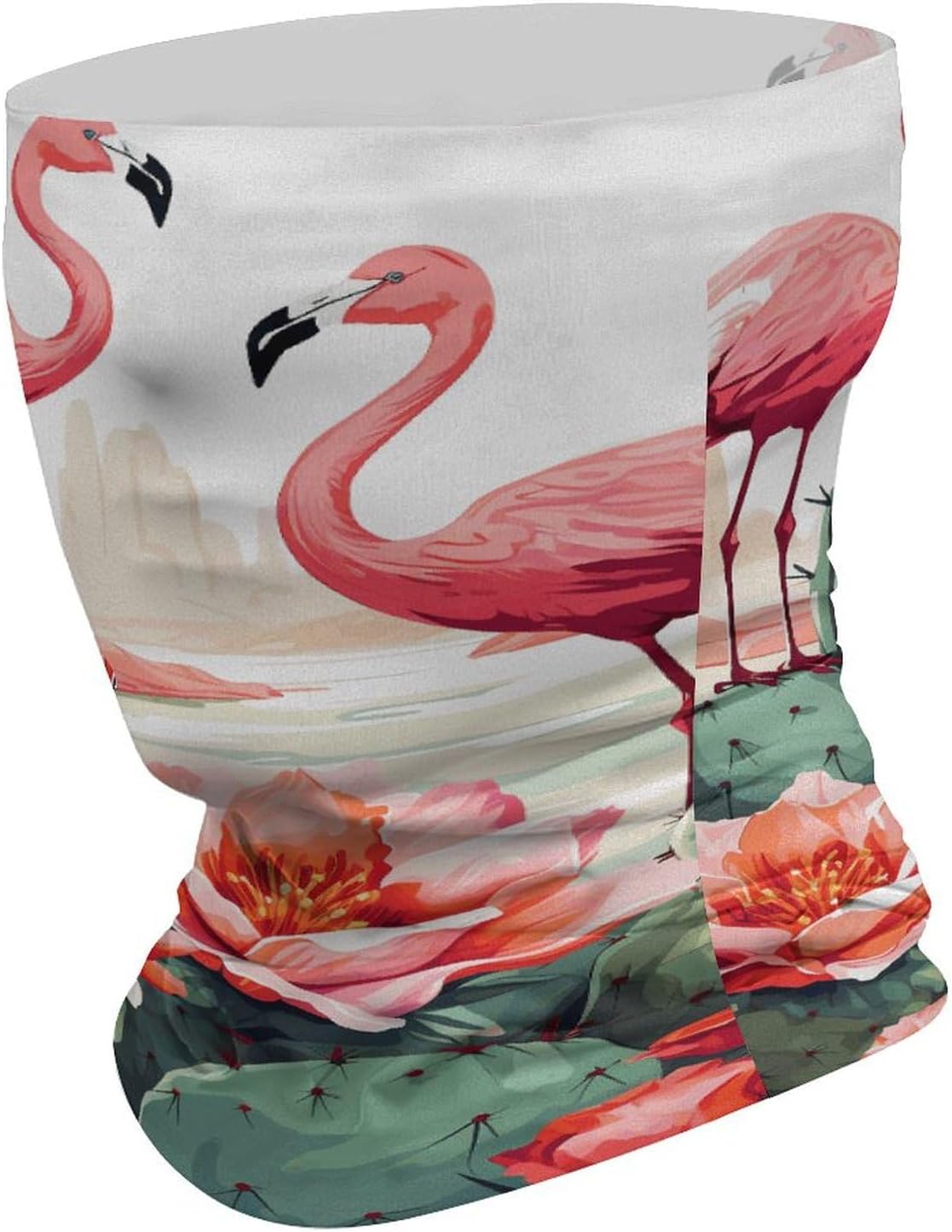 Neck Gaiter Face Mask for Cold Weather Green Flamingo Rose Flowers Face Cover Scarf for Men Women Elastic Headbands Wind-proof Bandana for Skiing Fishing Hiking Cycling