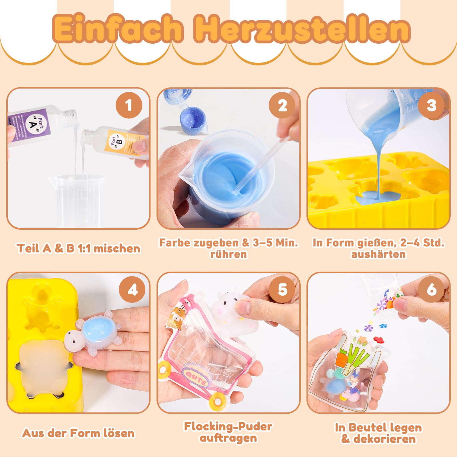 VBACALA 24PCS Flüssigsilikon Squishy Bastelset,Mischungsverhältnis AB 1:1 für Taba Squishy Maker für Superweiche Hamster,Bär,Panda,Hund,Schildkröte,Ente,DIY Dekompressionsgeschenk（200g