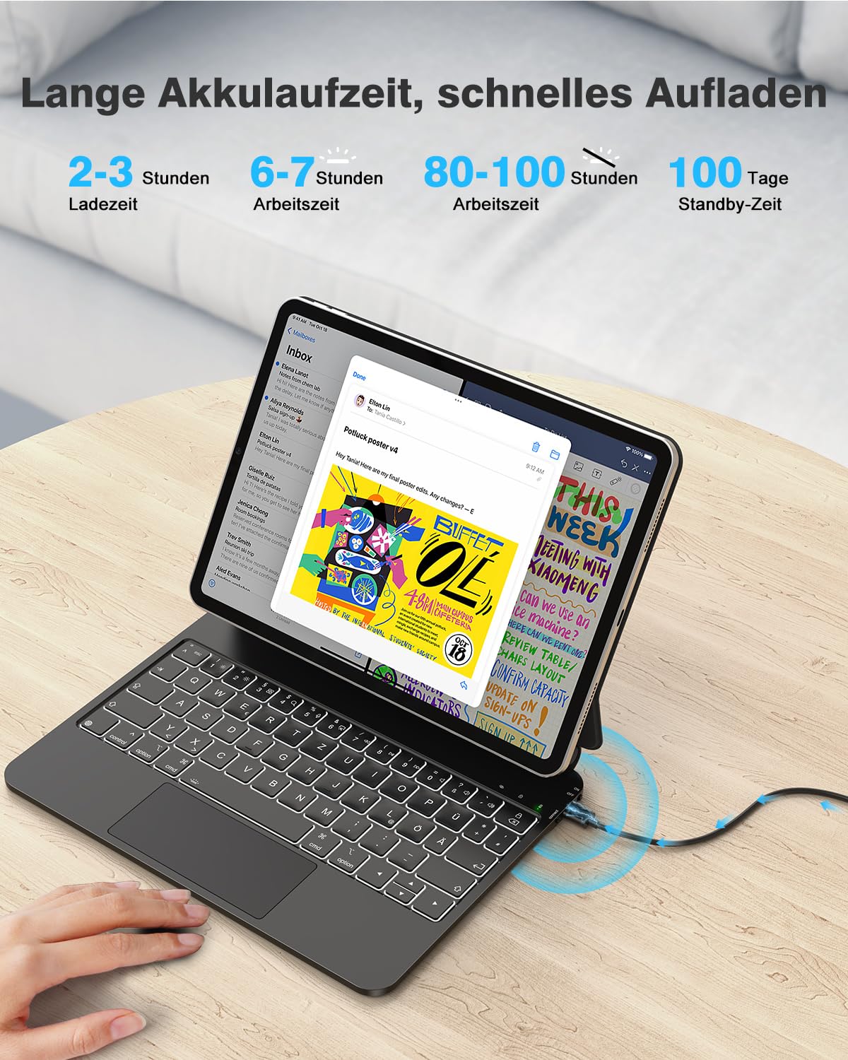 TECURS Etui na klawiaturę do iPad Air 11 cali (M3/M2, 2025/2024) /5/4, Magic Keyboard do iPada Pro 11 (4/3/2/1 Gen) z gładzikiem, magnetyczna konstrukcja swobodnie unosząca się, łatwa do przenoszenia