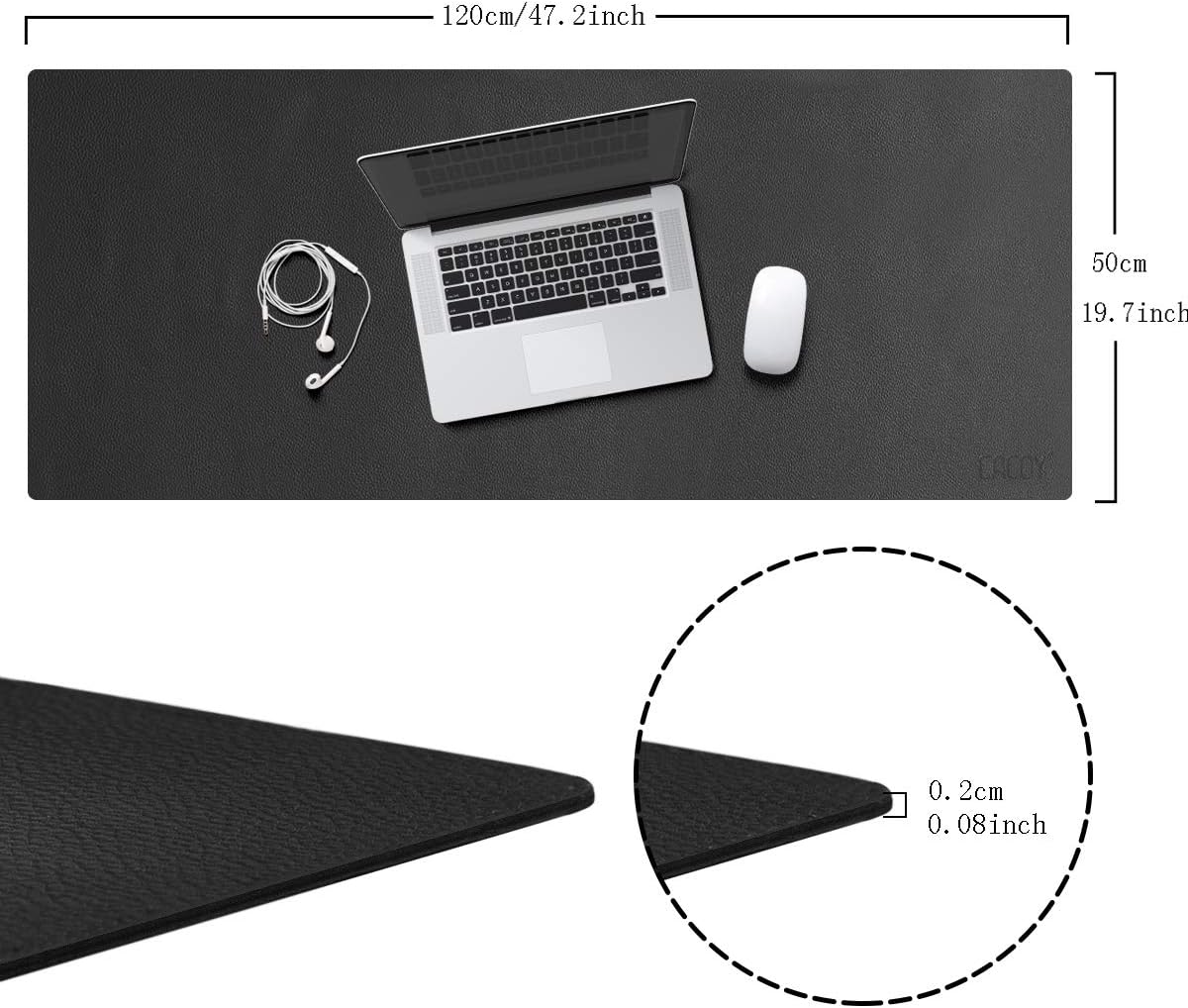 Cacoy PU Leather Computer Desk Pad, 47.2"x19.7", Waterproof Gaming Mouse Pad, Black