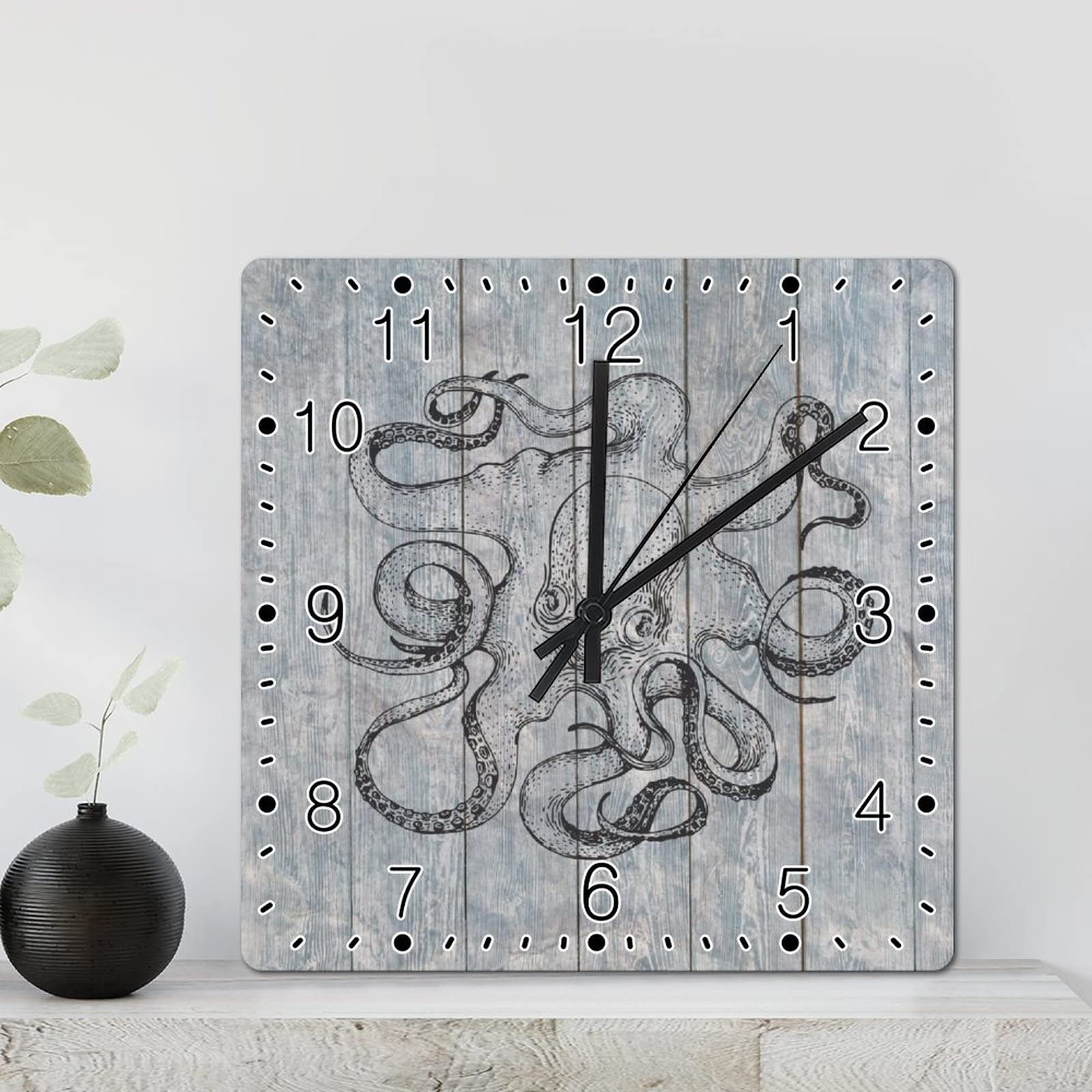 Horloge murale pieuvre carrée 30,5 cm à piles et silencieuse