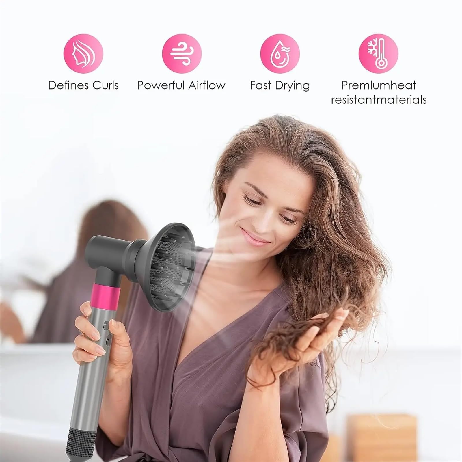 Difusor Universal para Secador Diffuser and Adaptor Airwrap,Attachments for Airwrap Styler Converting Blow Dryer Combination for Gifts(Diffuser and Adaptor)