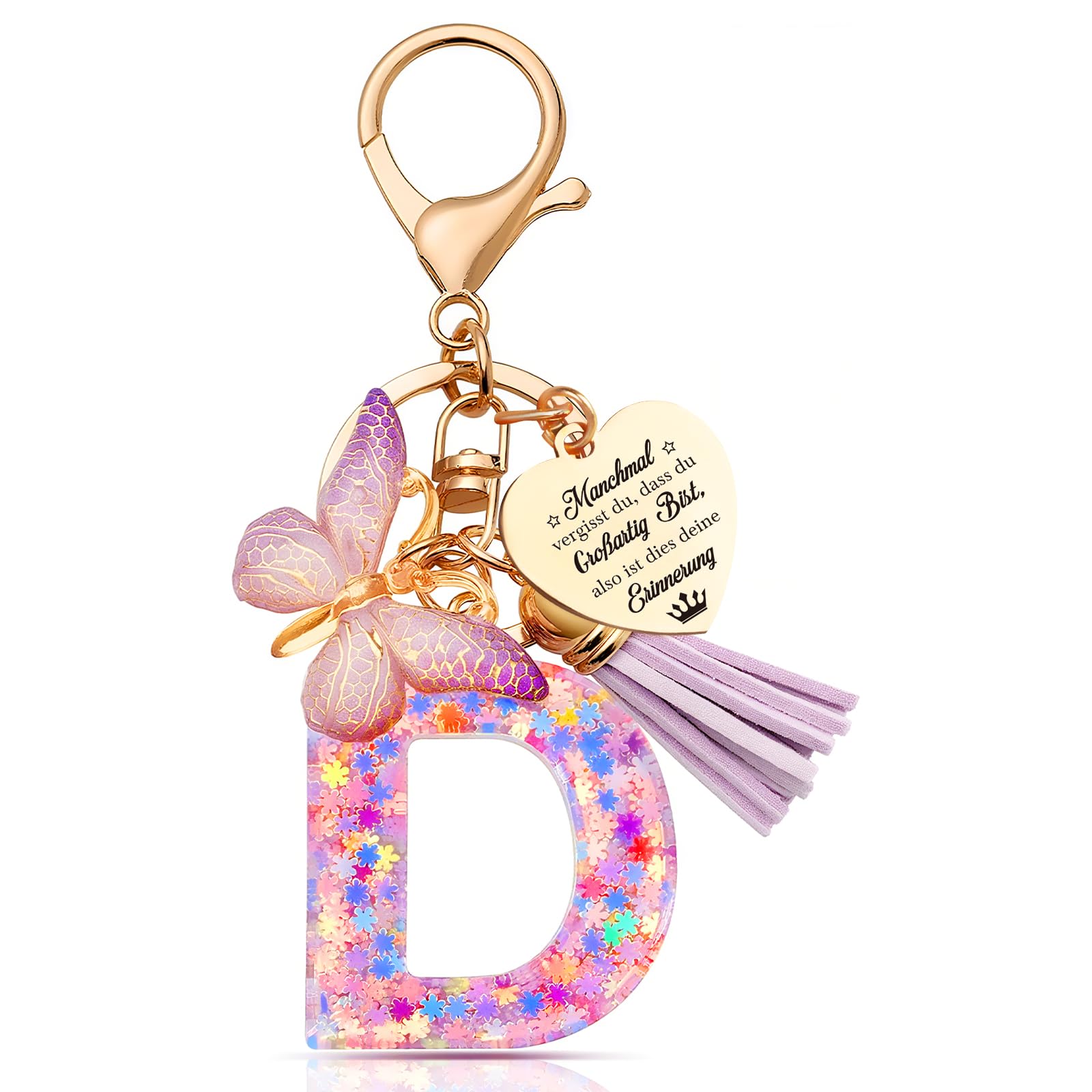 Anruzon Schlüsselanhänger Mädchen - Buchstabe Schlüssel - Anhänger Schmetterling Schlüsselanhänger - Weihnachten - Einschulung Geschenk - Keychain Geschenk für Kinder, Mädchen, Frauen