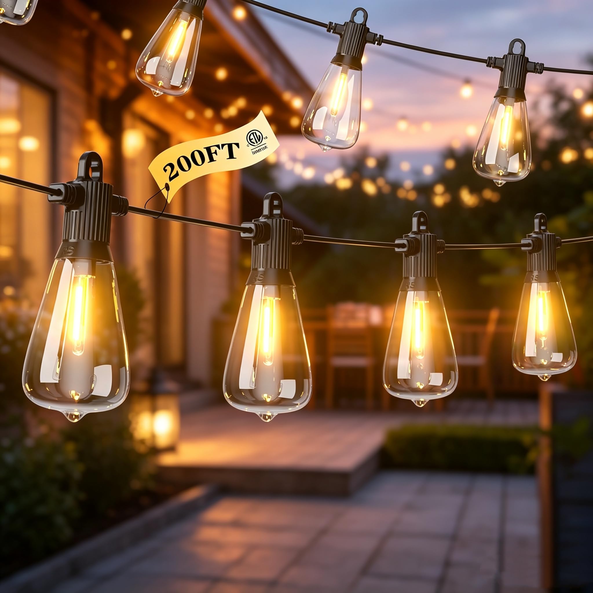 FOOMAN Outdoor String Lights Mains Powered, 200FT/60M Garden String Lights