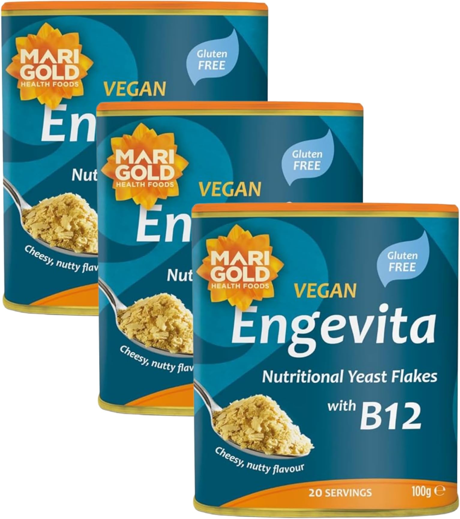 Marigold Engevita Nutritional Yeast Flakes with Vitamin B12, 100g (Pack of 3) – Vegan, High in B Vitamins, Protein & Fibre
