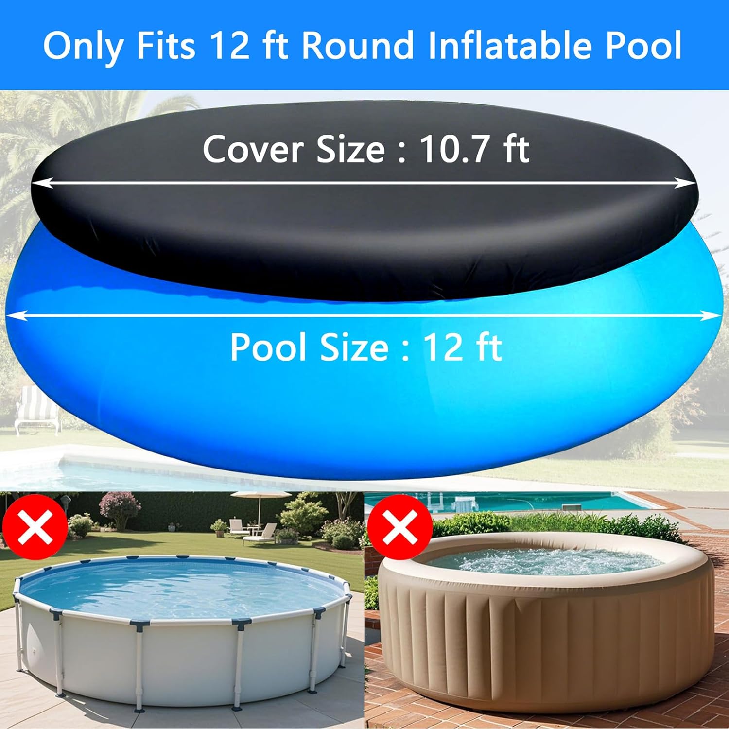 12ft Round Pool Cover 12 ft Round Inflatable Pool Covers Garden Outdoor Above Ground Swimming Pool Shades 144 in Canopy Backyard Adult Pool Accessories