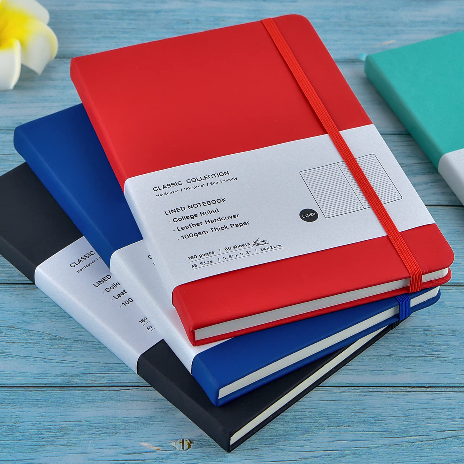 Confezione da 24 quaderni con copertina rigida, formato A5, a righe, per ufficio, casa, scuola, lavoro, 21 x 14 cm, carta spessa 100 g/m², 160 pagine (blu)