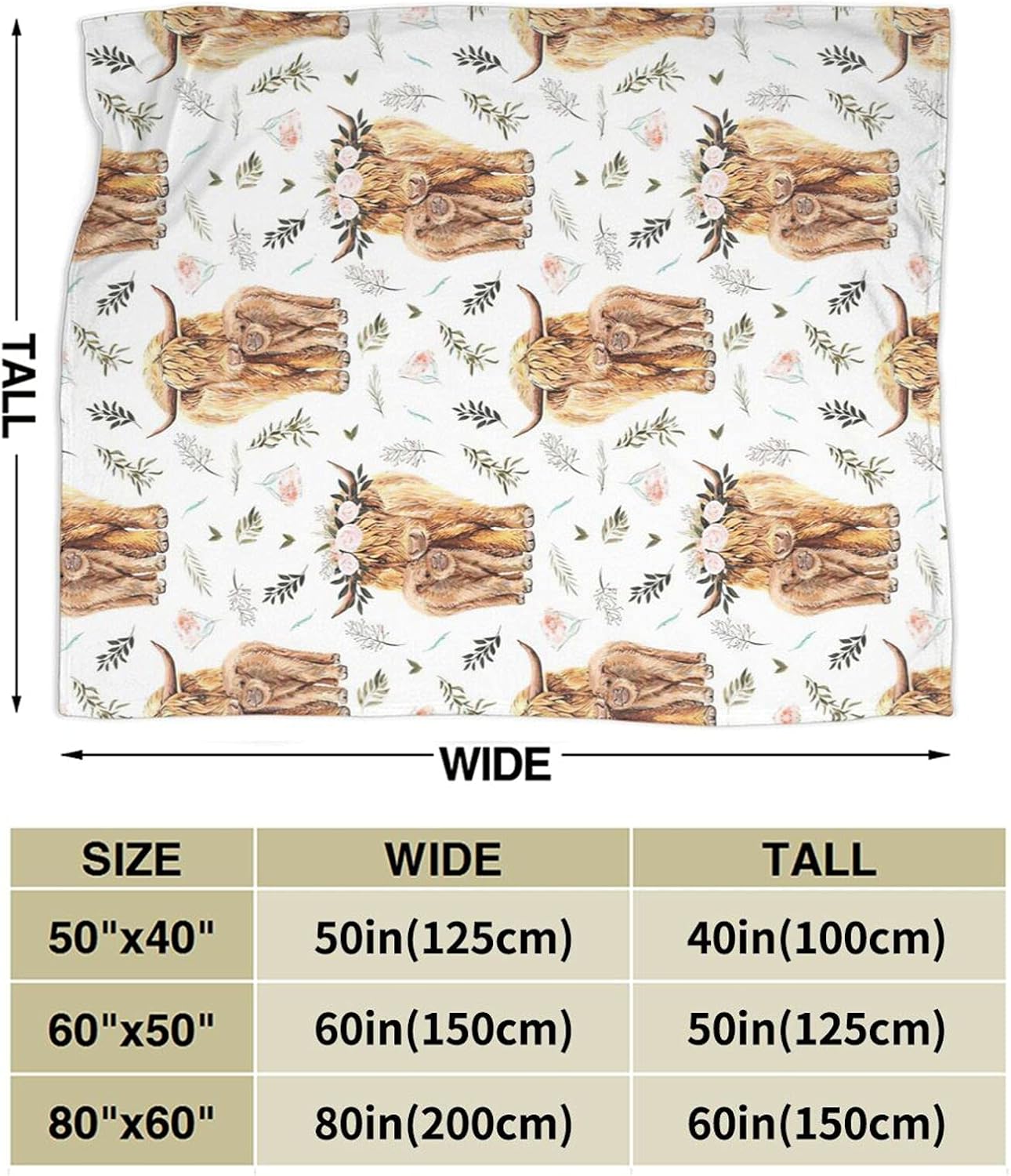 Highland Cow Print Blanket and Throws Cute Farm Animal Cow Gifts Throw Blankets Soft Cozy Fleece Plush Warm Flannel Bedding Blanket for Girls Kids Adults Couch Travel 40x50inch - Image 4