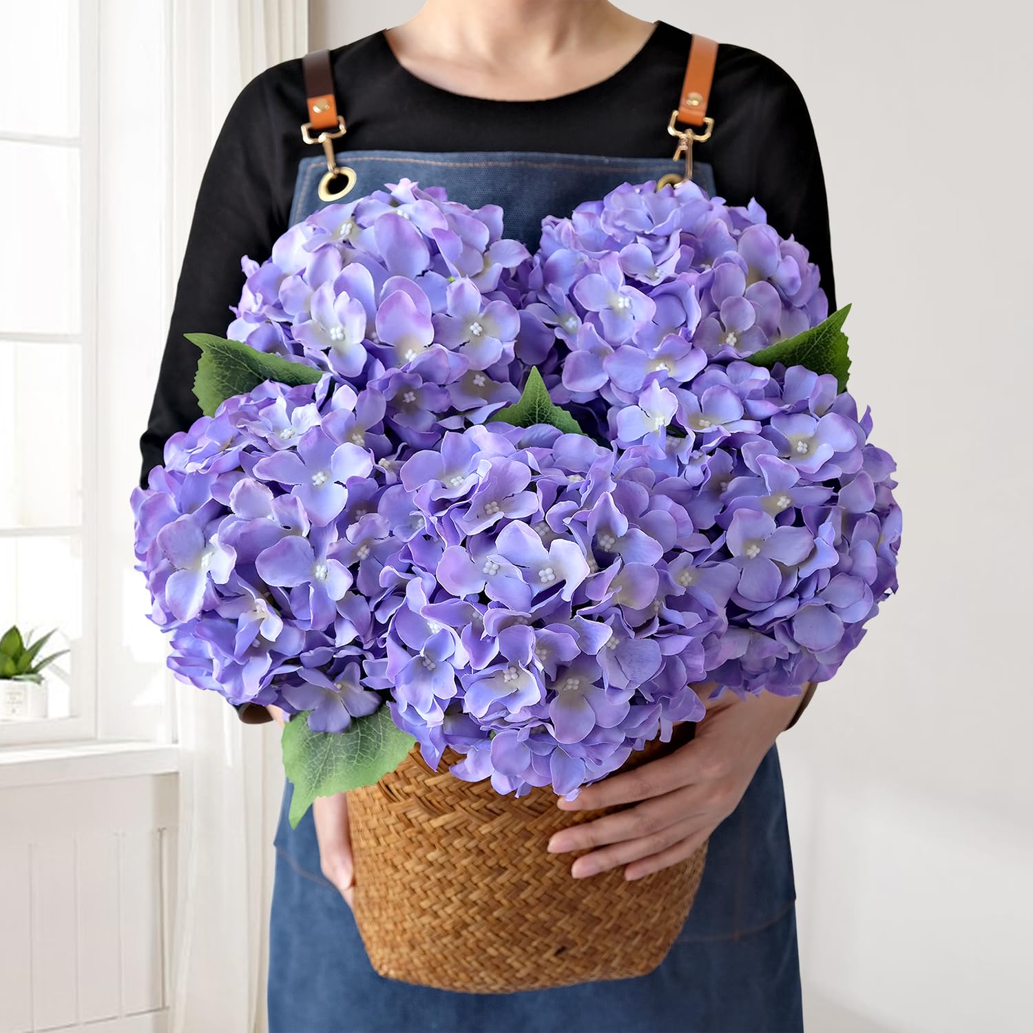 JINWOE 5Pcs Purple Silk Hydrangea