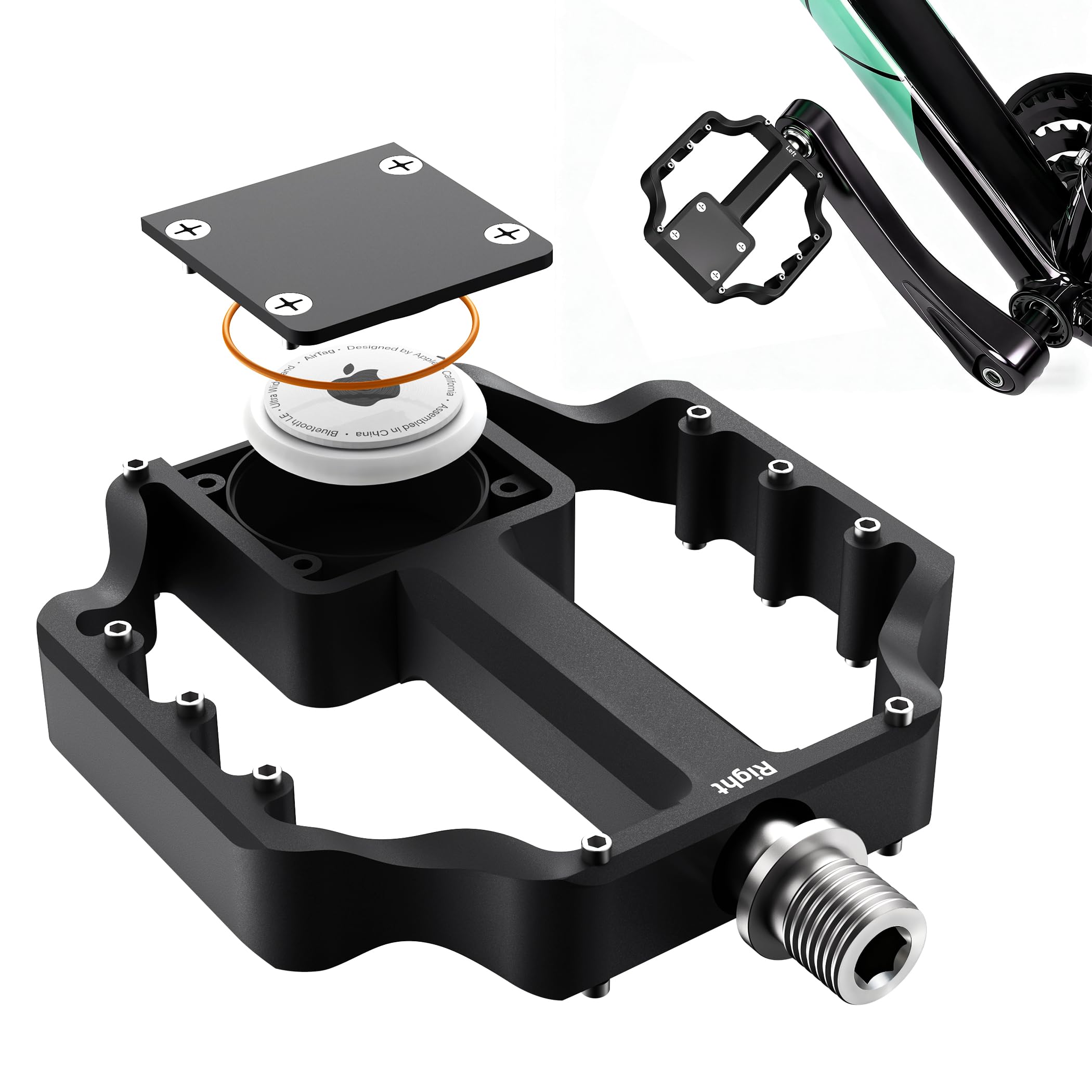 Pedali Bici con Supporto AirTag Nascosto, Localizzatore GPS Antifurto Impermeabile IP67, Alluminio CNC 9/16 Pollici, Antiscivolo Leggeri per MTB, Bici da Strada, E‑Bike