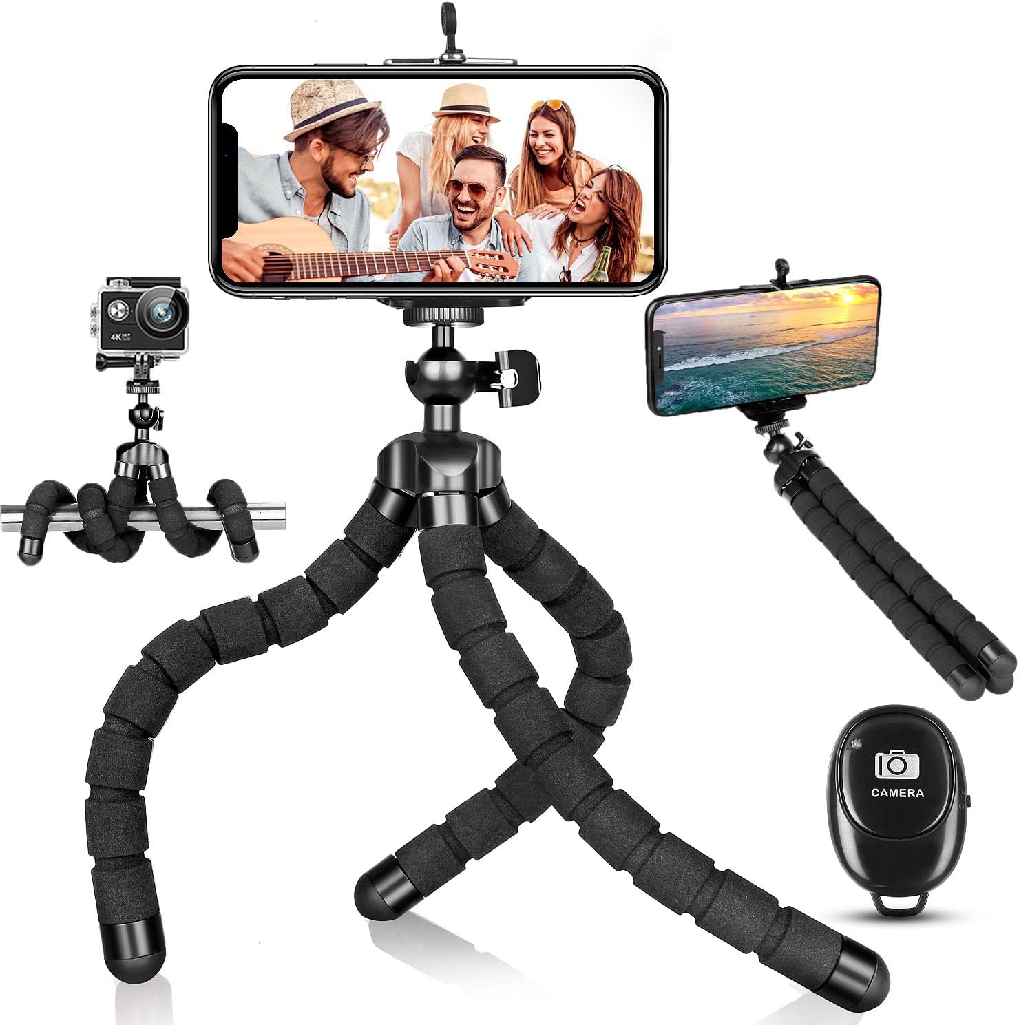 Flexible Tripod with Wireless Remote, Portable Mini Phone Tripod for iPhone Android, GoPro & Small DSLR Cameras, Metal & Rubber Coating, Ideal for Travel Vlogging Selfies