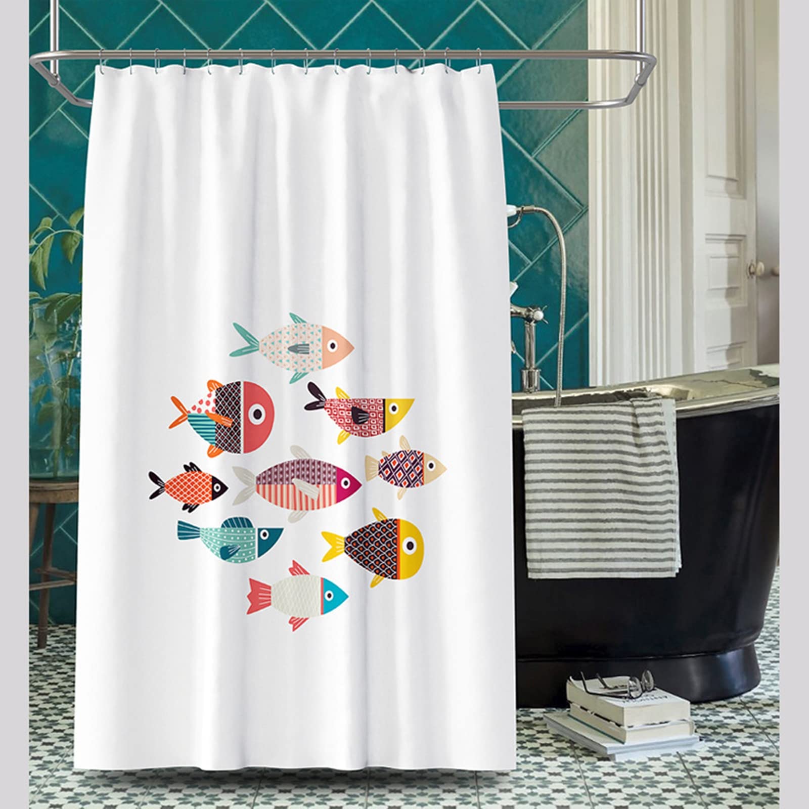 Tenda da doccia con ancora, impermeabile, colorata, divertente, con dimensioni standard, 72 x 72