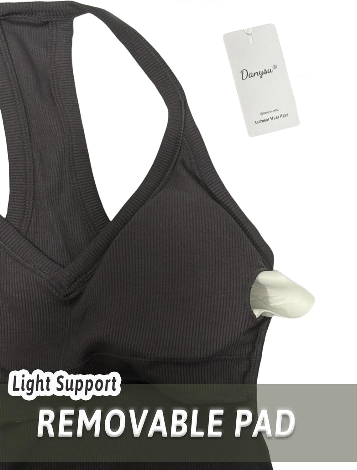 Danysu V Neck Racer Back Tank Top for Women Padded Ribbed Long Tank Fitted Basic Cami Tops - Image 4