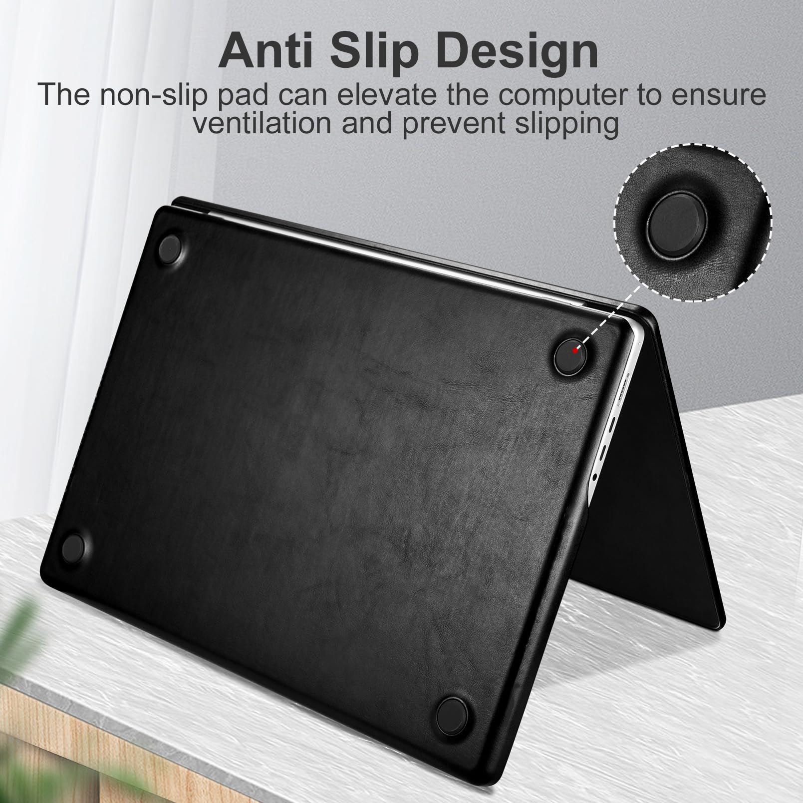 ICARERFAMILY Funda MacBook Air 13.6 Inch Case 2022 M2 A2681, Carcasa Protectora Ultra Delgada de Cuero Avanzada Carcasa Protectora Apple MacBook Air 13.6 Inch, disipación de Calor - Negro
