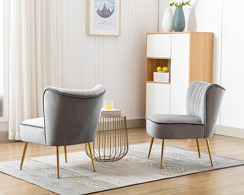 Miniatura 25 de CIMOTA Juego de 2 sillas decorativas de terciopelo, modernas, sin brazos, con respaldo alado, sofá individual, silla de esquina cómoda con patas