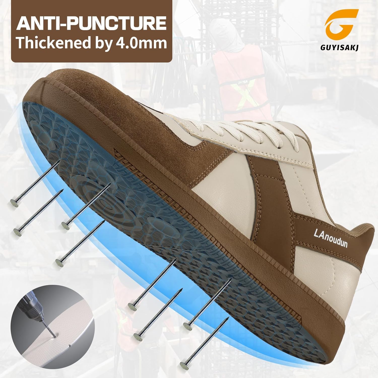 Steel Toe Shoes for Men Women Splash-Proof Work Shoes for Men Cushioning Men's Safety Shoes Soft Sole Steel Toe Sneakers Industrial Construction Warehouse Shoes