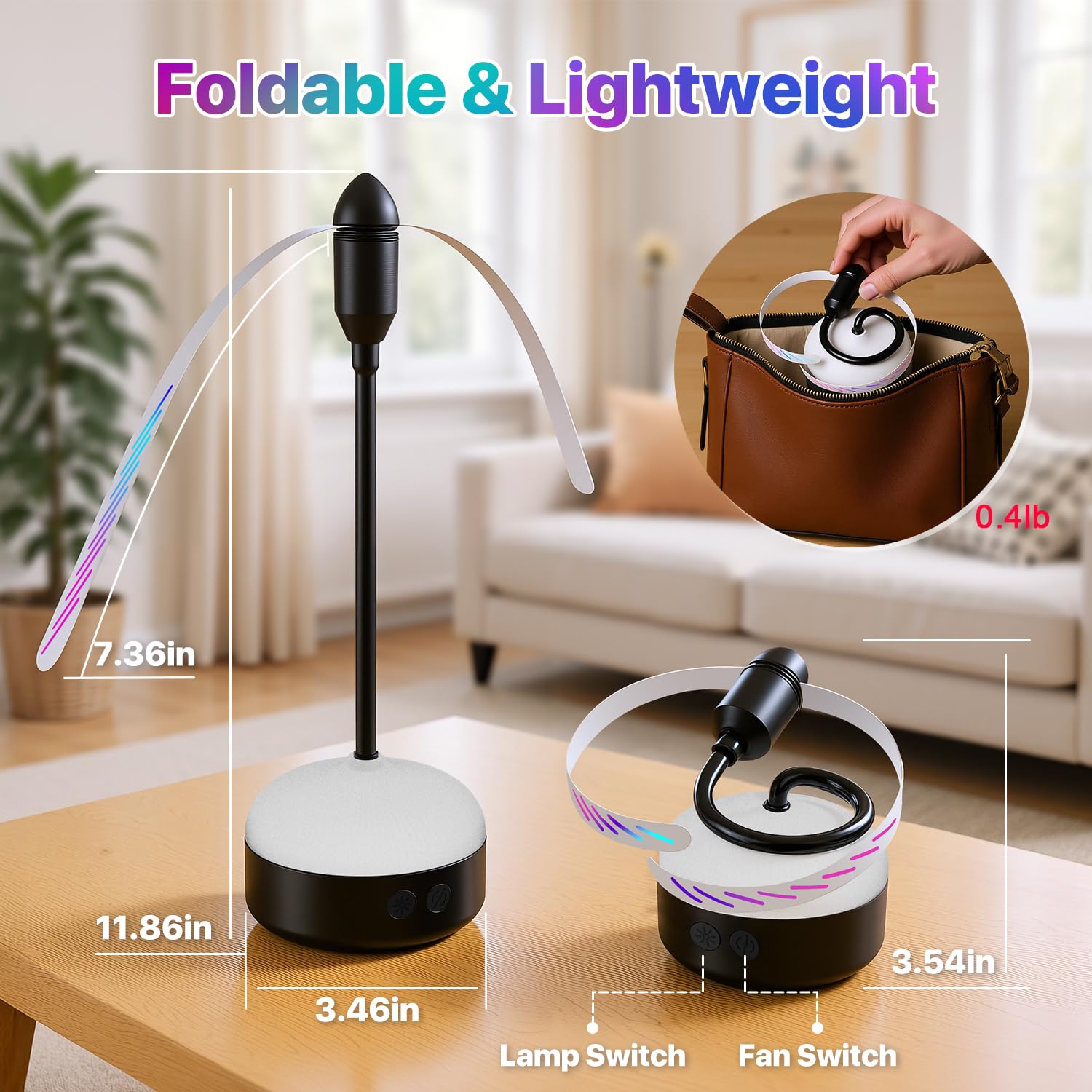 Ventilateur Anti-mouches Portable Rechargeable USB - Lot De 2 Avec Lumière LED Pour Table, Repas En Plein Air - 7