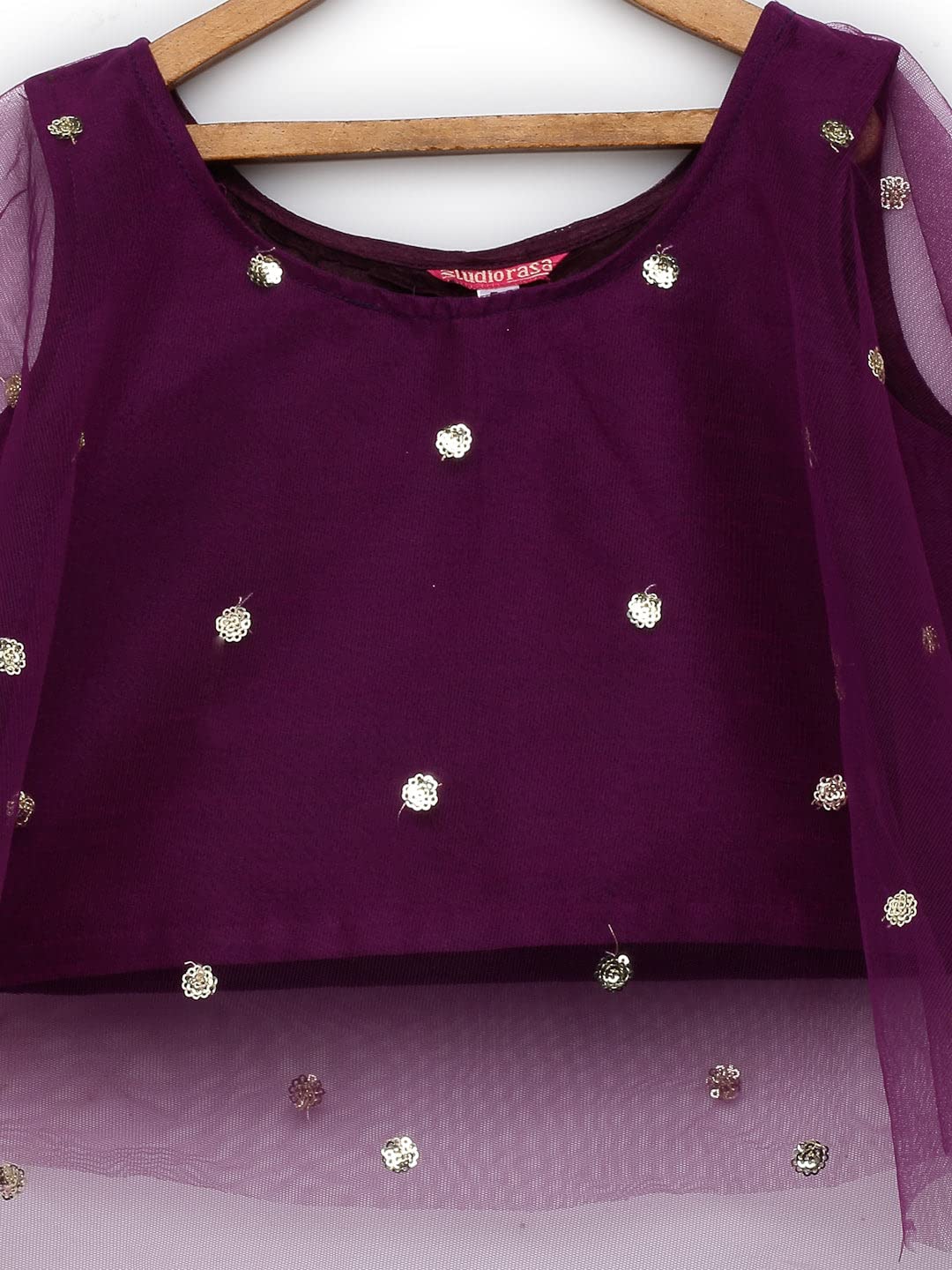 studio rasa Kids Girls Net Sequins Embroidered Cape Top for Festive Wedding (GTC12216/5-6_Purple_5-6Y) 1