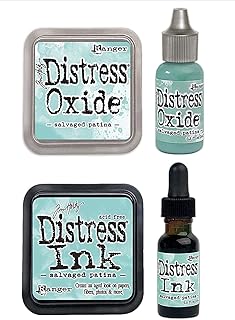 Tim Holtz Distress Salvaged Patina - Distress Ink and Distress Oxide Bundle - Pads & Reinkers - 4 Items