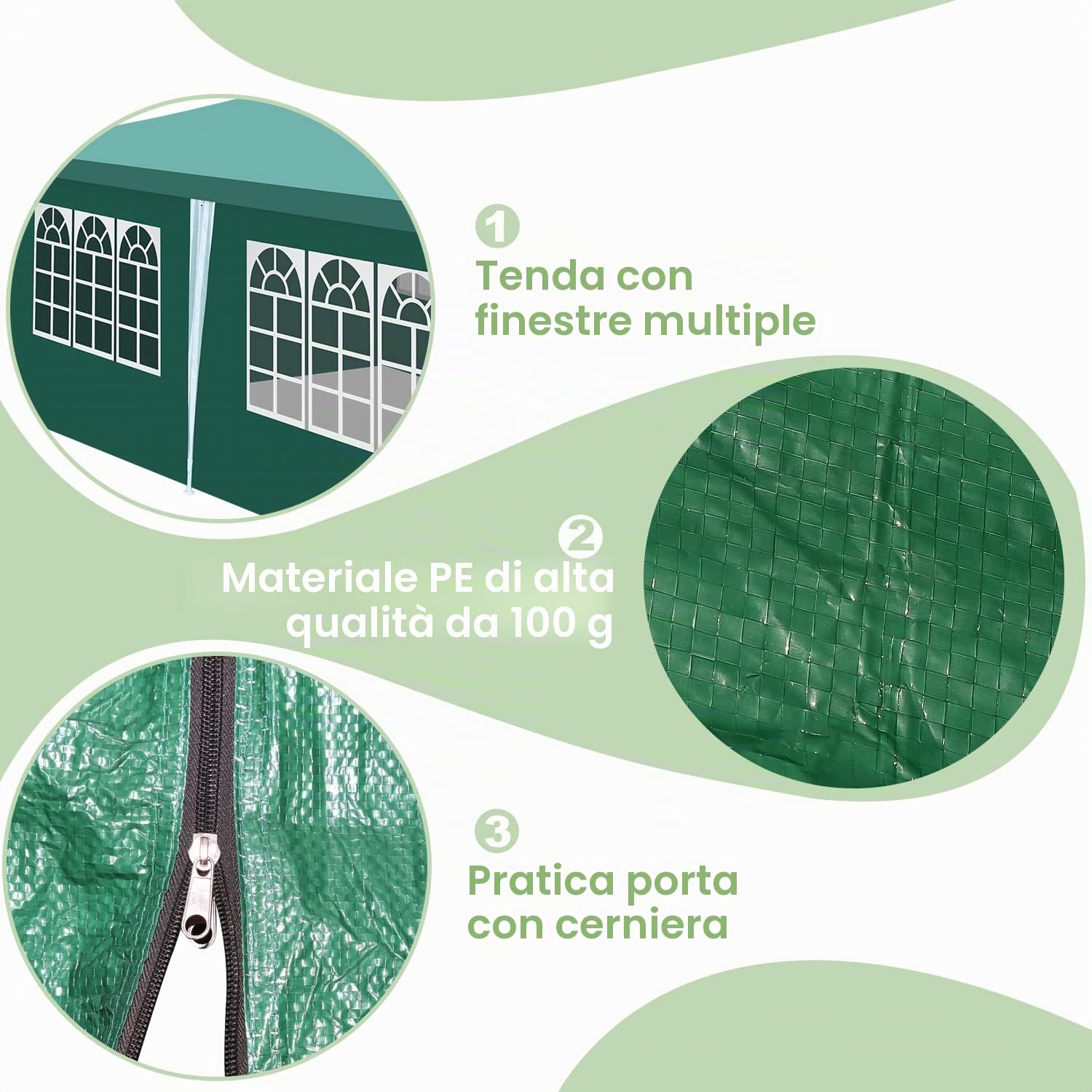 Sonnewelt Gazebo da giardino, 3 x 6 m, impermeabile, in PE di alta qualità, resistente ai raggi UV, 100 g/m², con 6 lati di colore verde