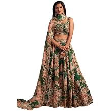Indya Green Floral Print Sequin Embroidered Lehenga Set for Wedding | Sleeveless | Square Neck | Indian Ethnic Wear