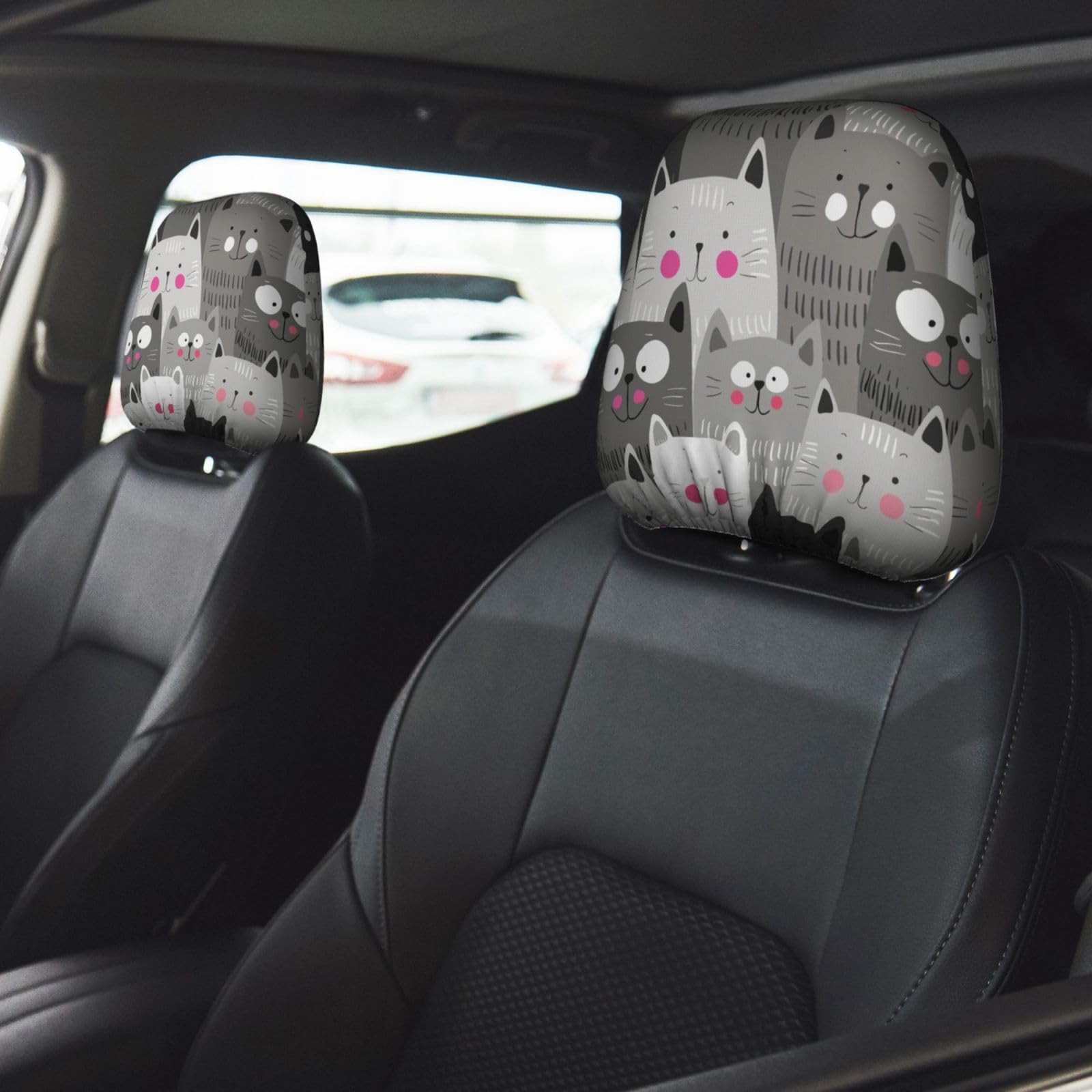 Cat Pattern Universal Car Headrest Cover Soft Car Seat Head Rest Cover Accessories Protector Fabric Head Rest Coverings