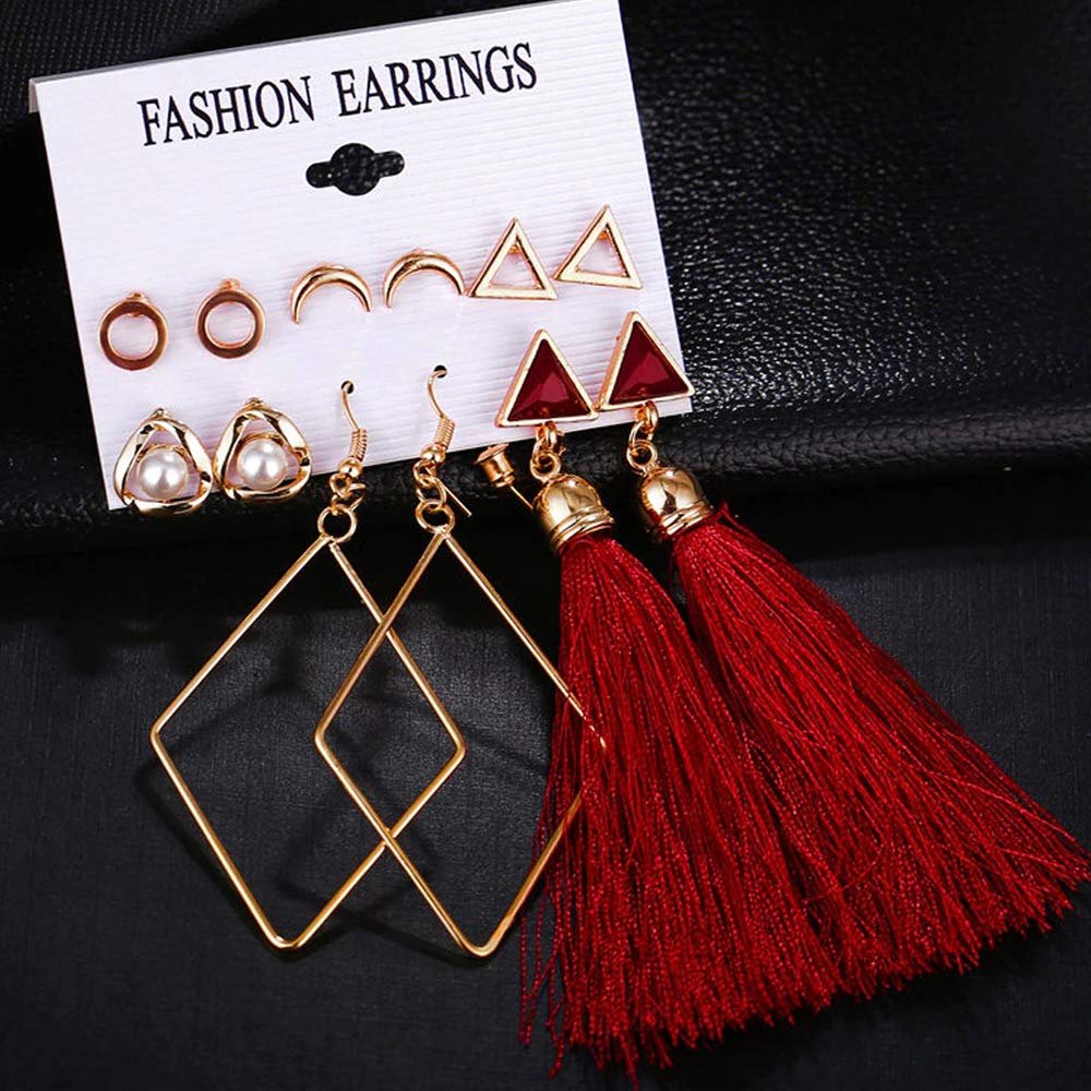 Pearl Geometric 6 Pair Earrings Set