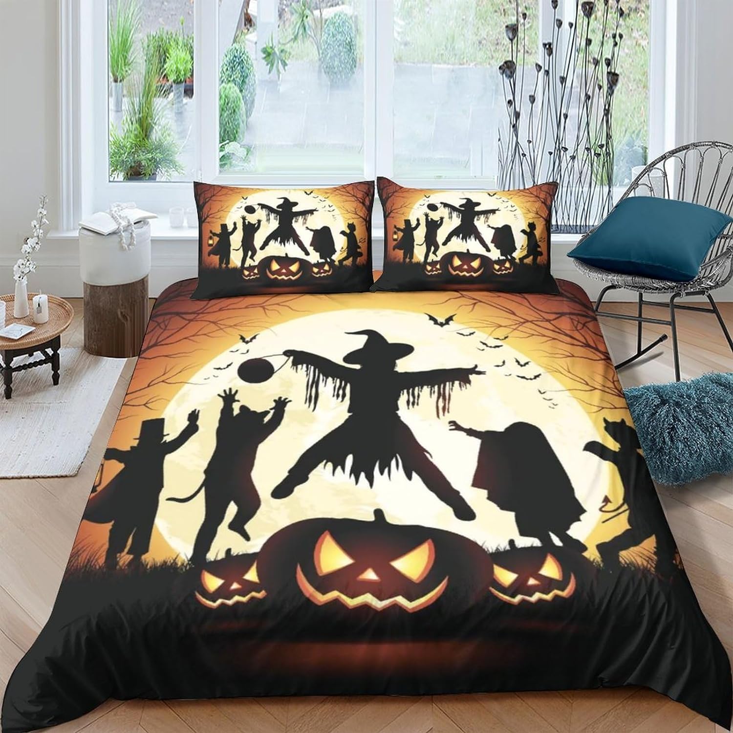 Halloween duvet set - soft microfiber bedding with ghost, witch, pumpkin and bat designs, perfect for kids with bold personalities single duvet cover set