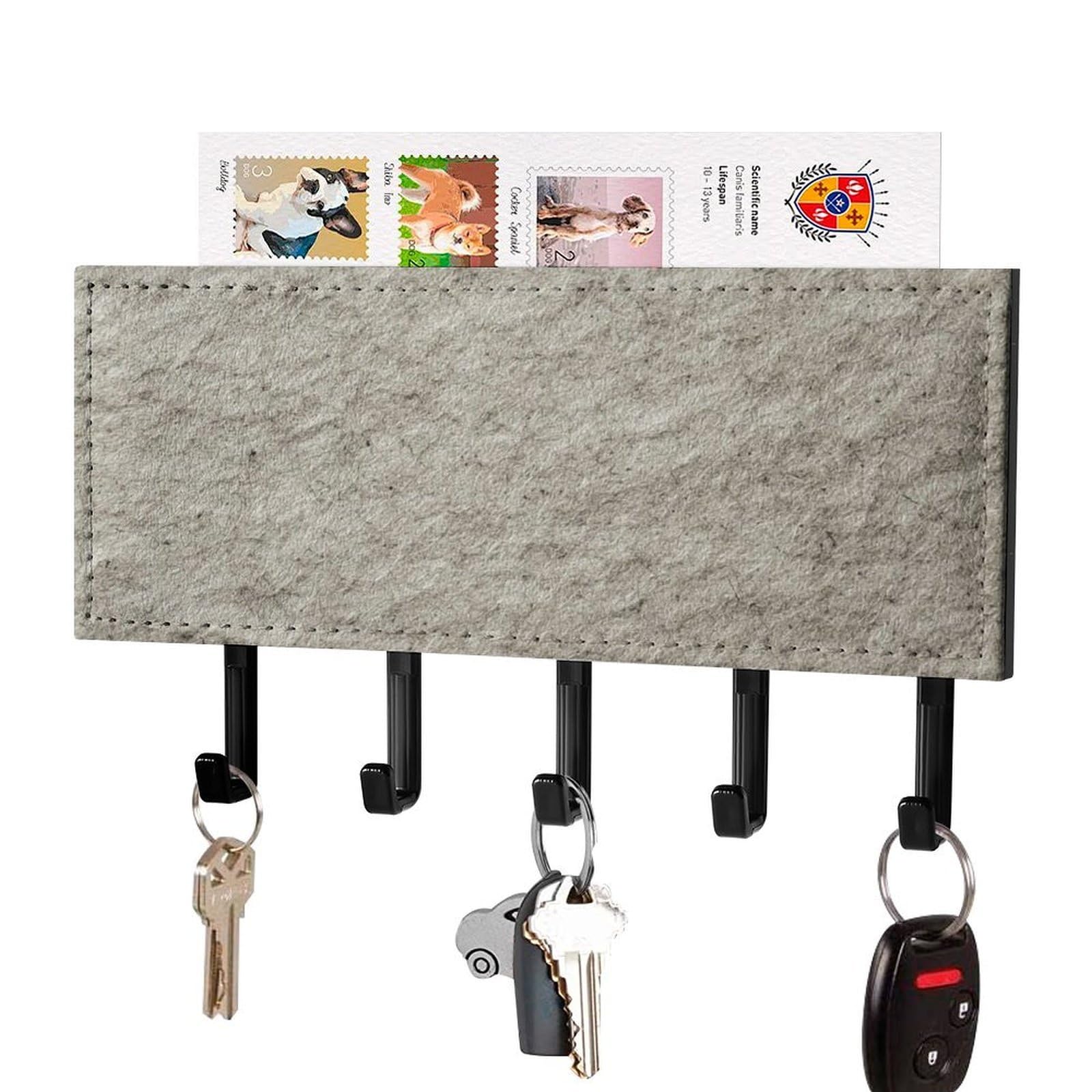 Jubonexis Navy Grey Flat Craft Paper Texture Wall Mount with 5 Hooks Acrylic Key Rack for Home Office Entryway
