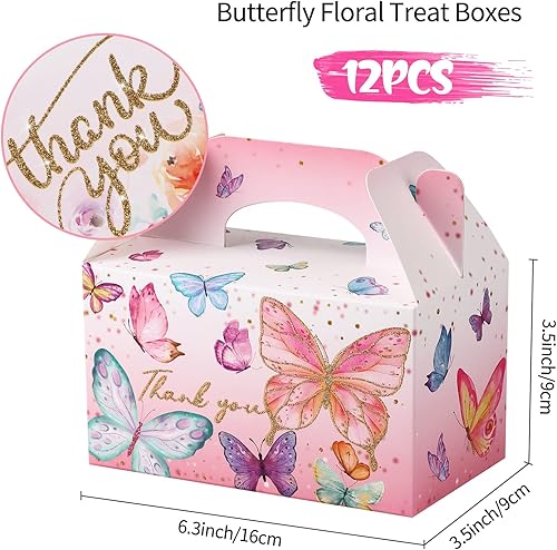 Miniatura 2 de Cajas de regalo de mariposa rosa para fiestas, paquete de 12 cajas de regalo de galletas de caramelo con asas, perfectas para niñas, cumpleaños,