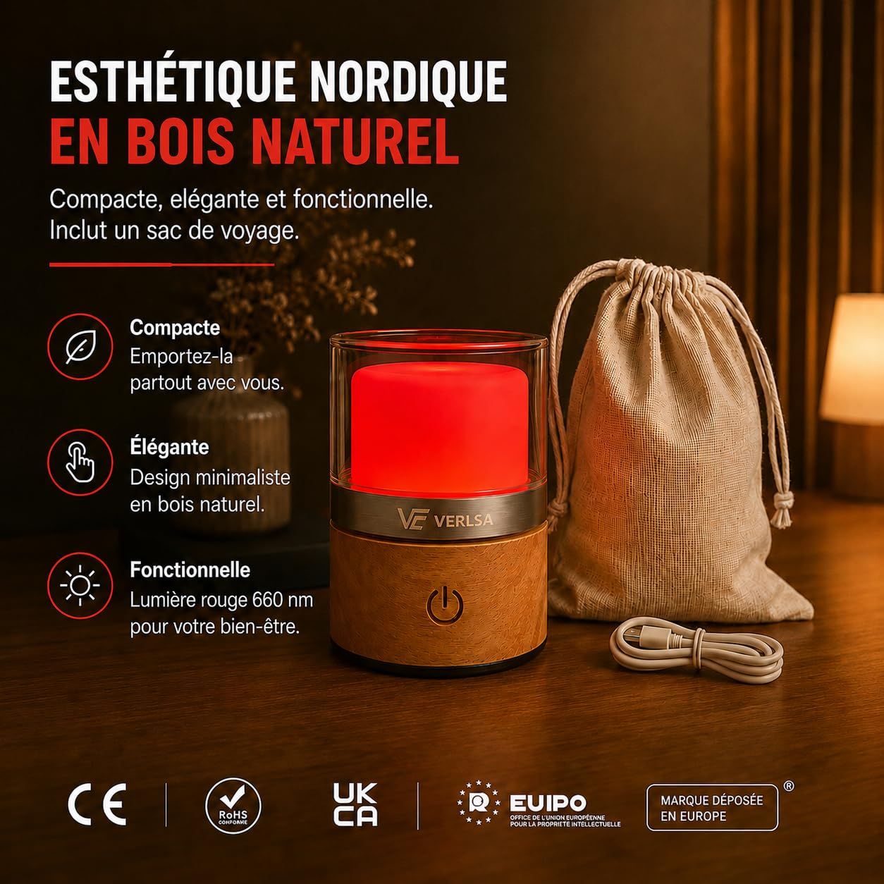 Veilleuse Enfant Bébé Lumière Rouge Nocturne Mélatonine 660nm USB-C