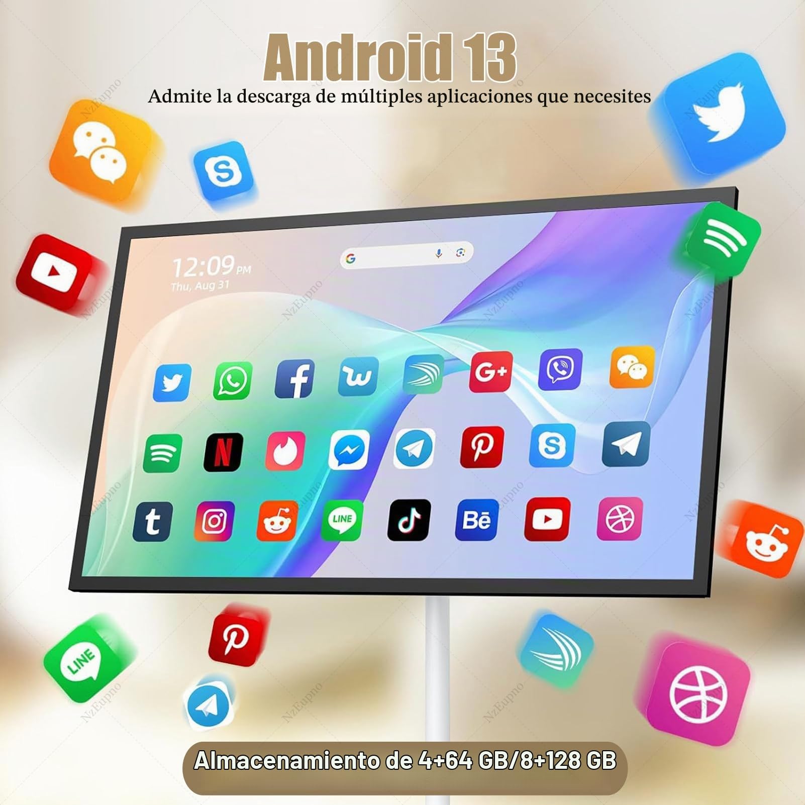 Televisor Inteligente PortáTil De 27 Pulgadas Con Pantalla TáCtil 1080P Y Control Remoto, Stanbyme, Con Ruedas Y BateríA De 7800mAh, Tableta Giratoria Para Colocar Al Final De La Cama. White-8+128G