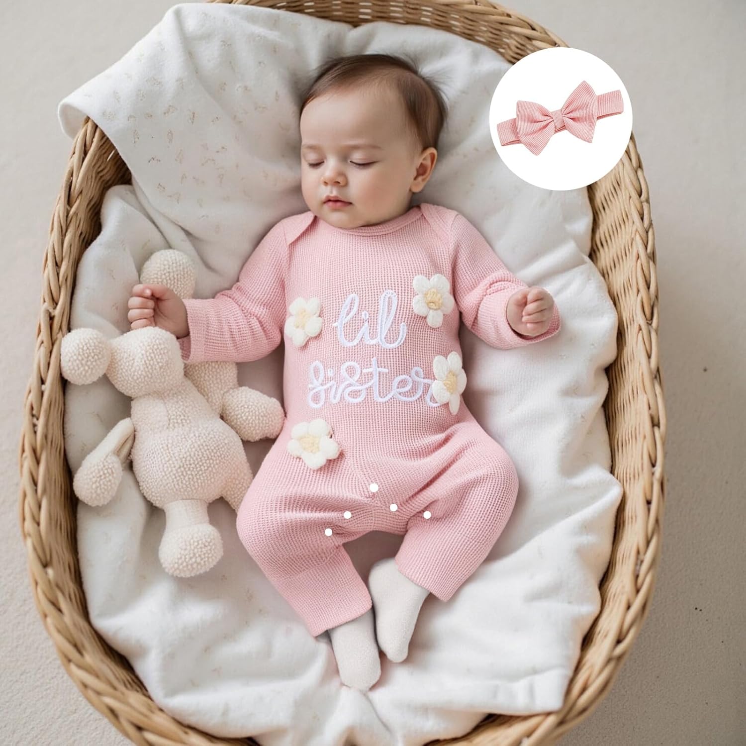 allshope Infant Baby Girl Fall Outfit Sweatshirt Romper Little Sister Lil Sis Long Sleeve Jumpsuit Newborn Clothes - Image 4