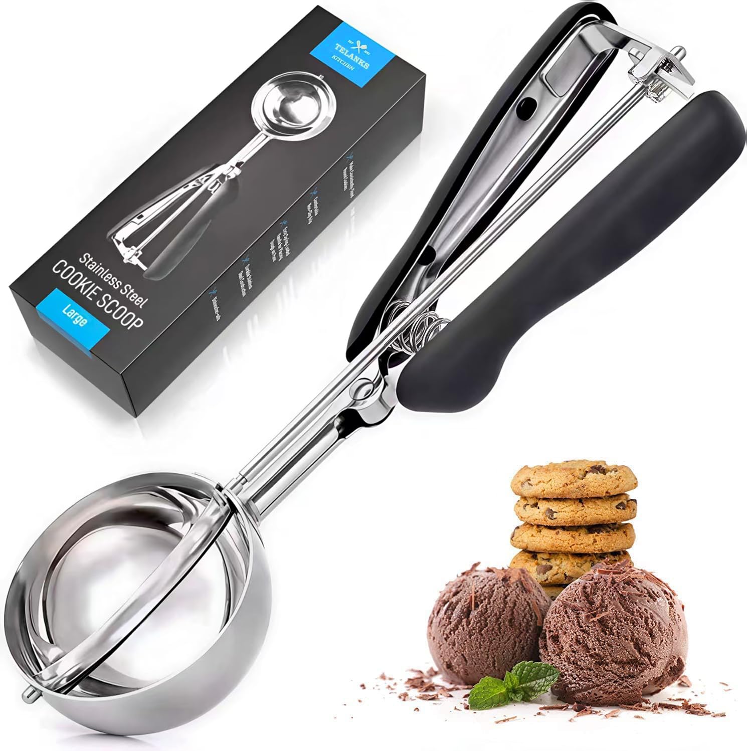 Cucchiaio per Gelato 6 cm, Porzionatori da Gelato, Cucchiaio Porzionatore Paletta, Dosatore Gelato per Gelato, Biscotti, Torte Impasto, Melone, Cucchiaio per Gelato in Acciaio Inox, BQLSH-1