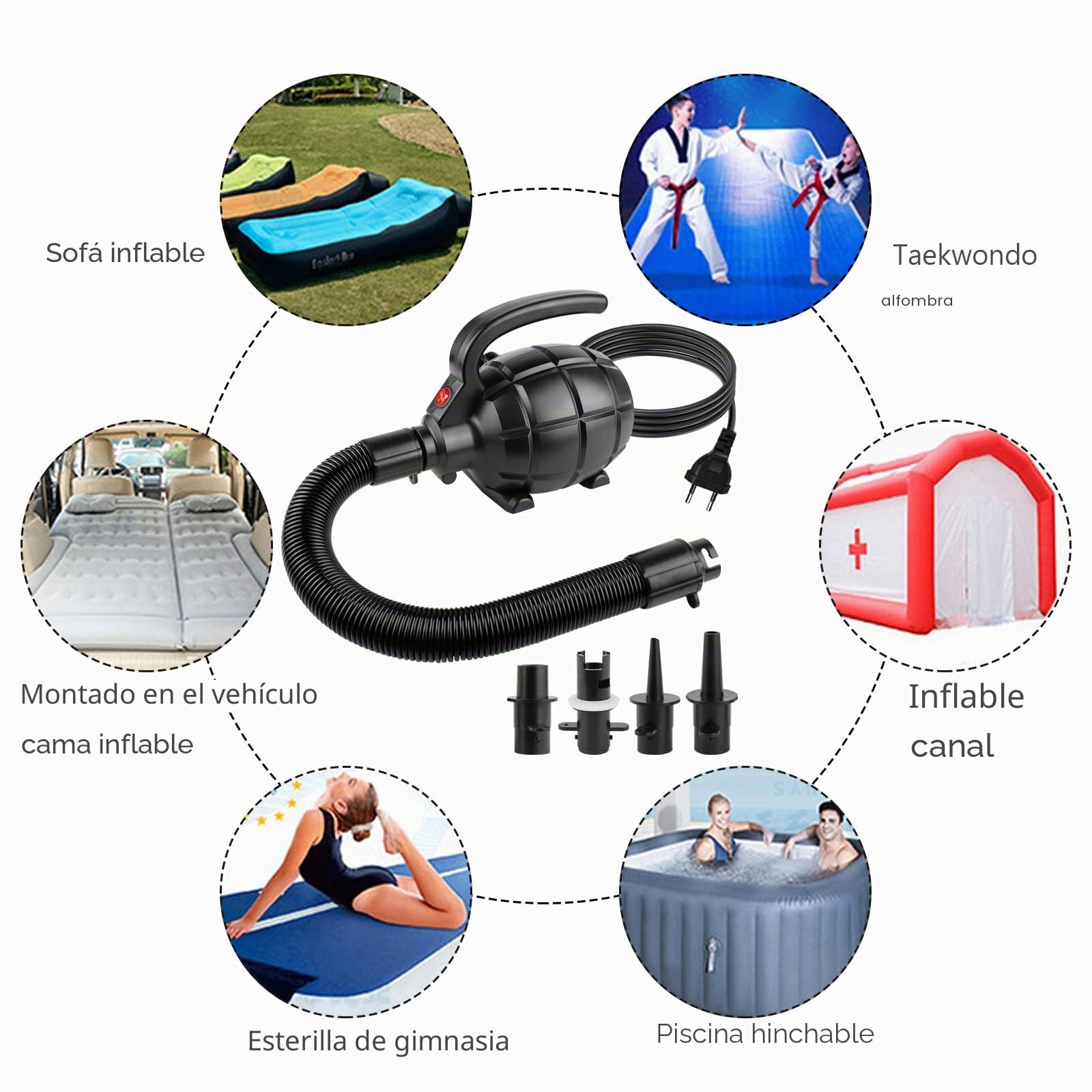 Bomba de aire eléctrica 600 W Bomba de aire eléctrica con 4 boquillas Bomba eléctrica para inflar Bomba de colchón Piscina inflable