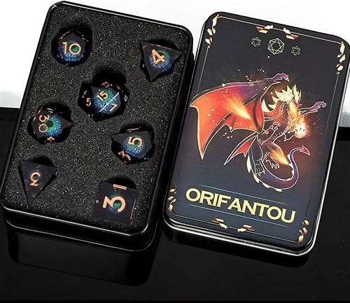 Miniatura 7 de DND - Juego de dados de ojo de dragón con caja, 7 dados poliédricos de resina de borde afilado, juego de dados poliédricos de núcleo líquido D y D