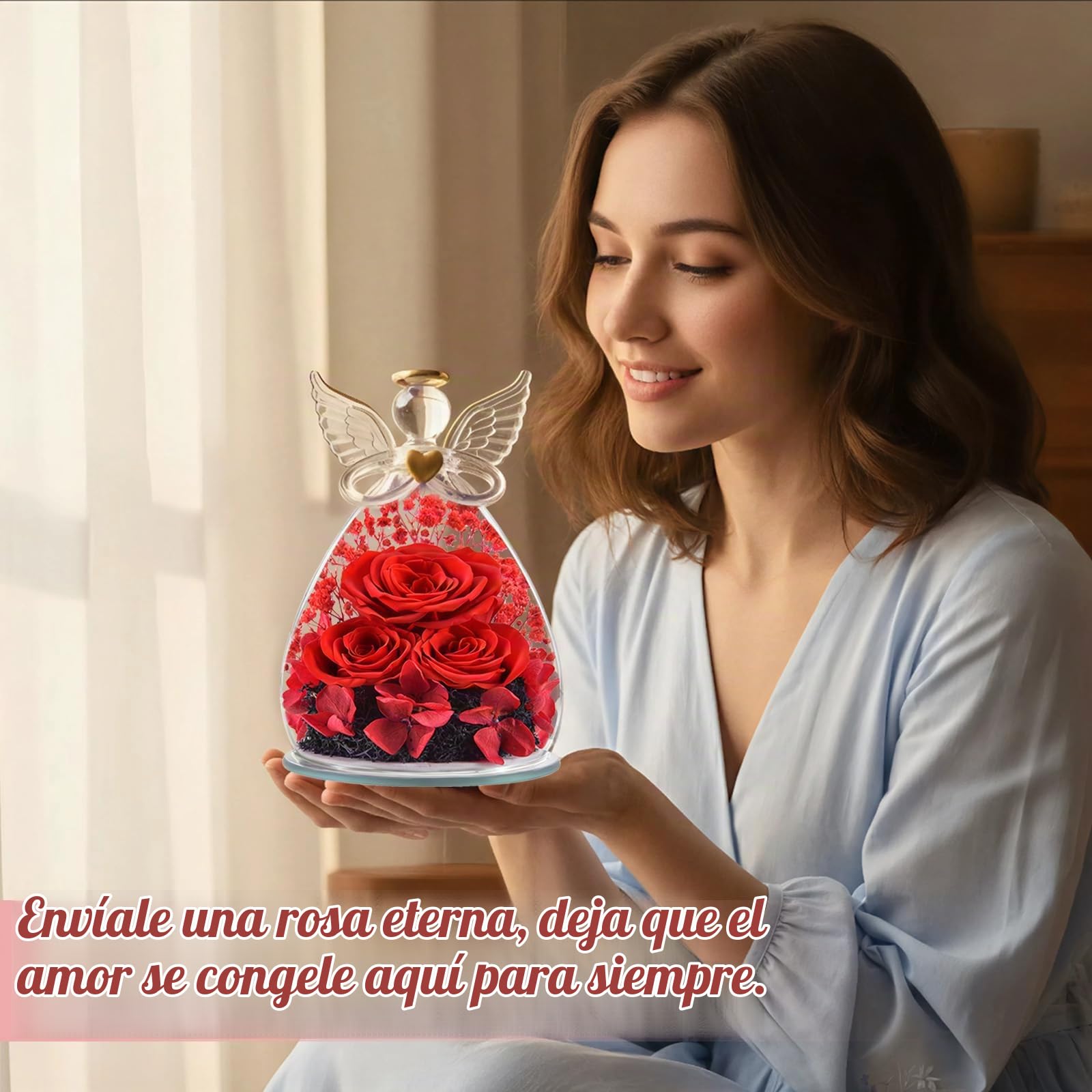 Regalos Navidad de Angel para Mamá Ella, Rosa Eterna en Cúpula de Cristal de Angel Flores Preservadas, Eterna Regalos Navidad Mama Abuela San Valentín Dia De la Madre Aniversario Pareja