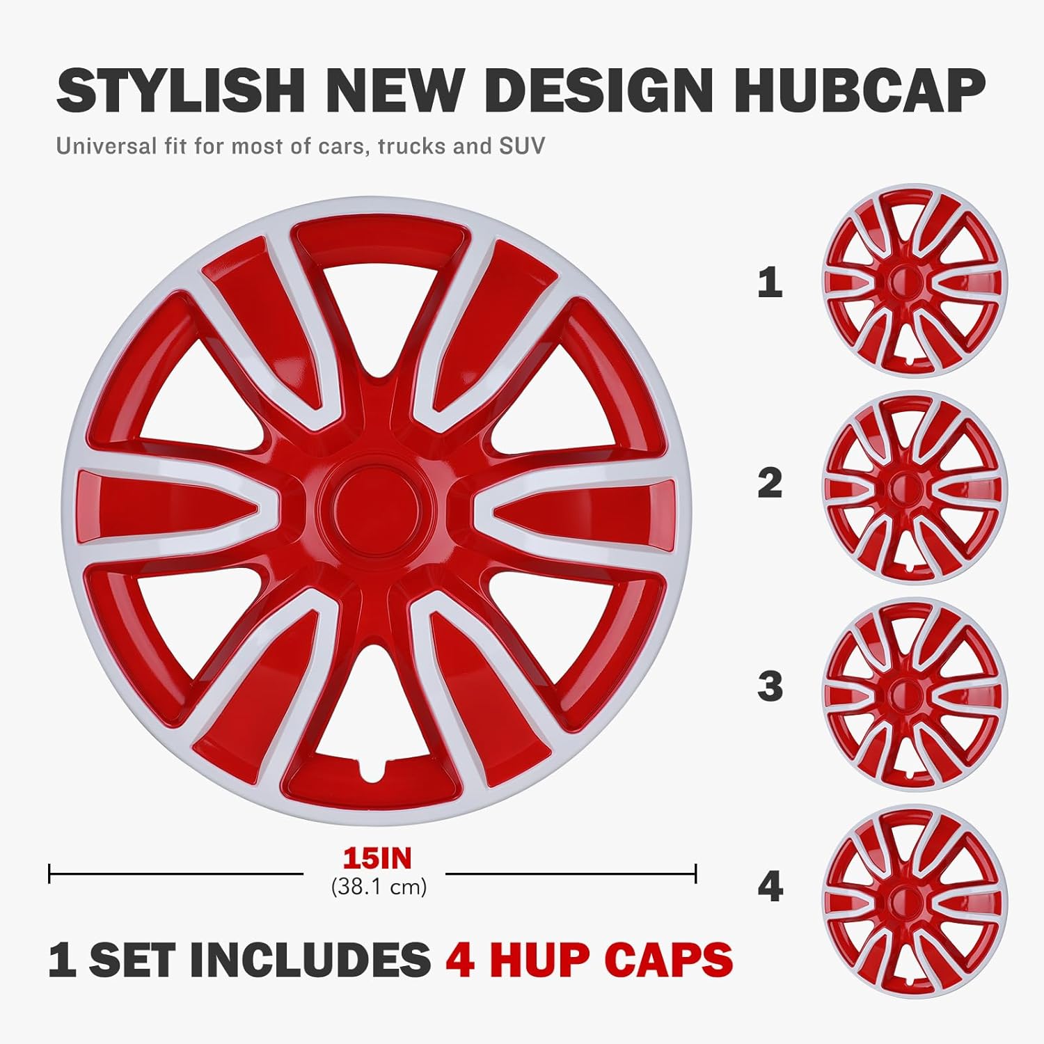 AUTOWIKI 15" Wheel Rim Cover Hubcaps Universal Snap On Car Truck SUV Car Accessories Replacement Hub Caps Set of 4-15 Inch White