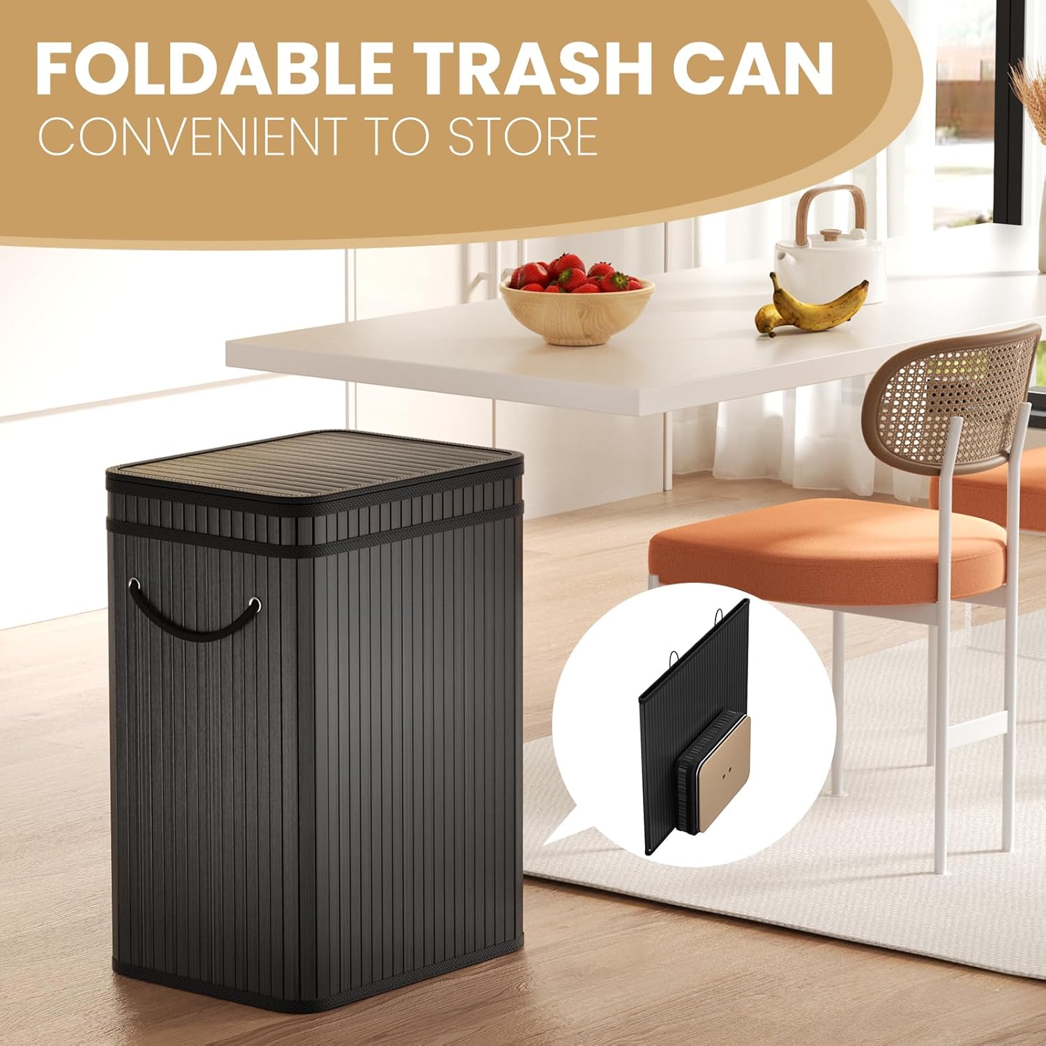 80 Liter/21 Gallon Large Trash Can with Lid, Garbage Bin Wastebasket made of bamboo, Outdoor Garbage Can/Waste/ Basket Bin for Home, Office, Bathroom, Kitchen 24" HX15.8 WX11.8 D (Advanced Black)