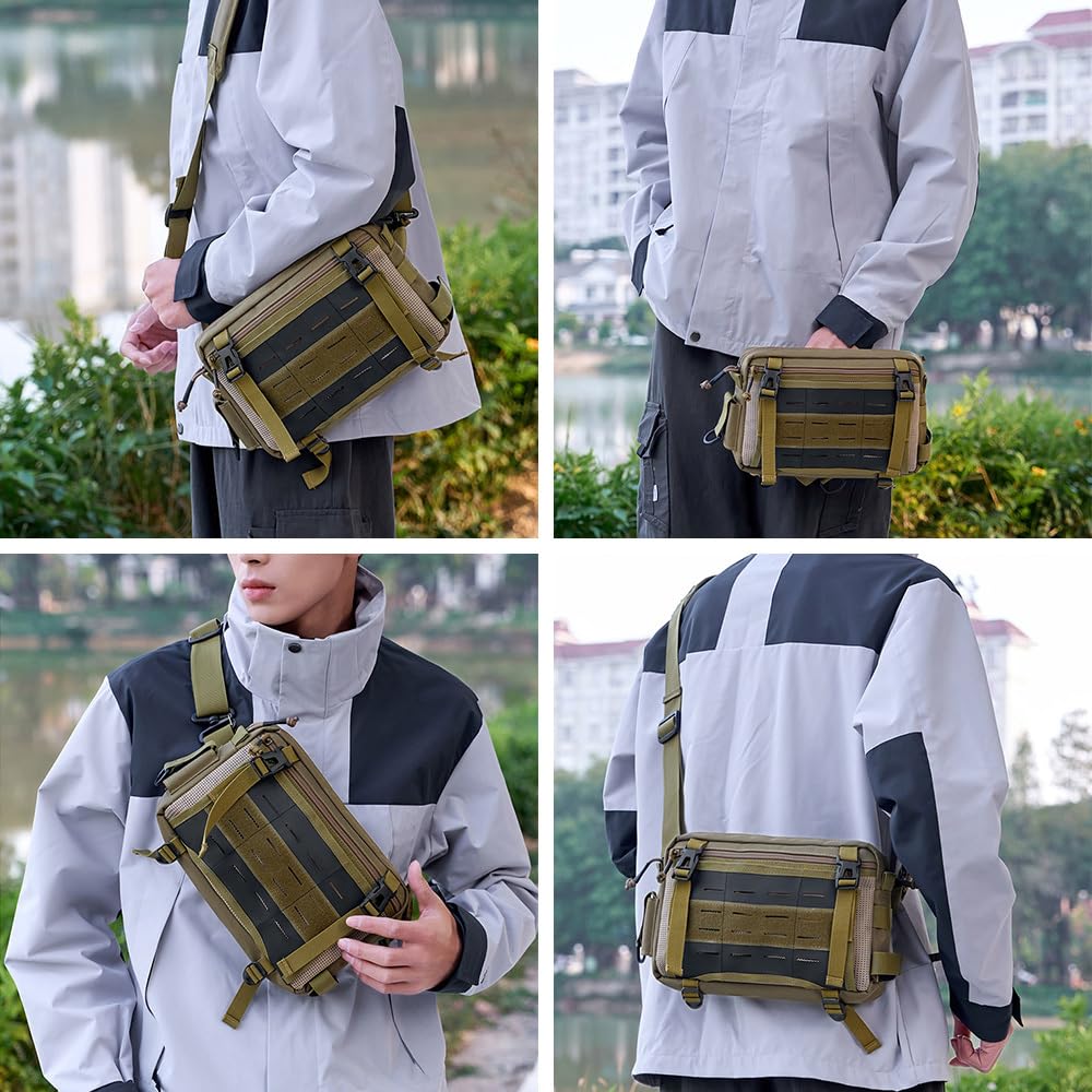Bolsa táctica de hombro impermeable para señuelos de pesca Molle para camping, escalada, senderismo, viajes, verde, Classique