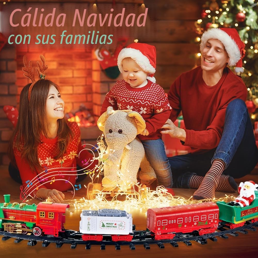 Set de Tren navideño Colgante - Tren de Juguete Vatos con luz y Sonido para niños, de Juguete navideño para Colocar Alrededor y Debajo del árbol, decoración navideña de Interior para la Familia